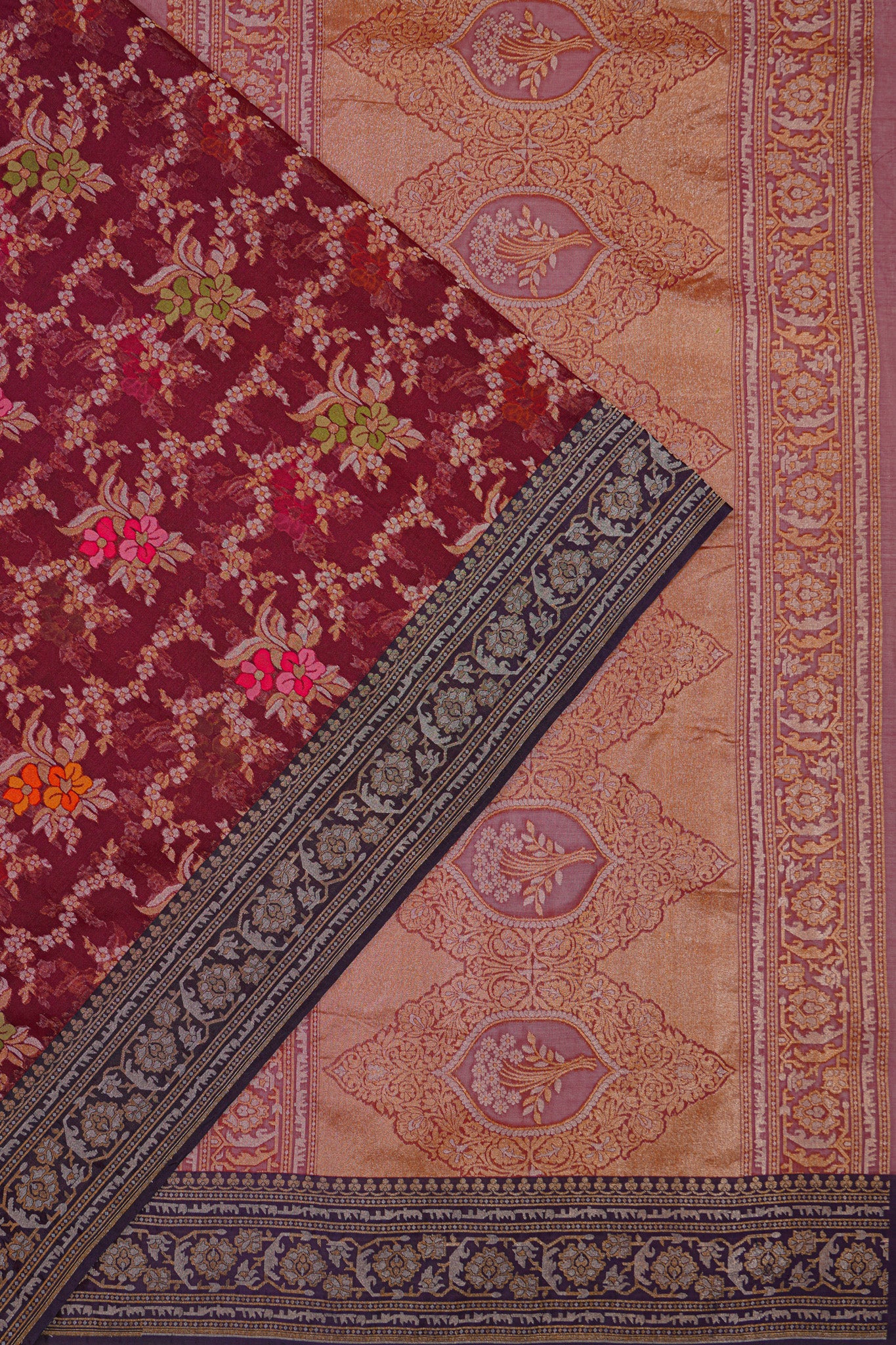 Banarasi Kora Organza Jaal Maroon Saree