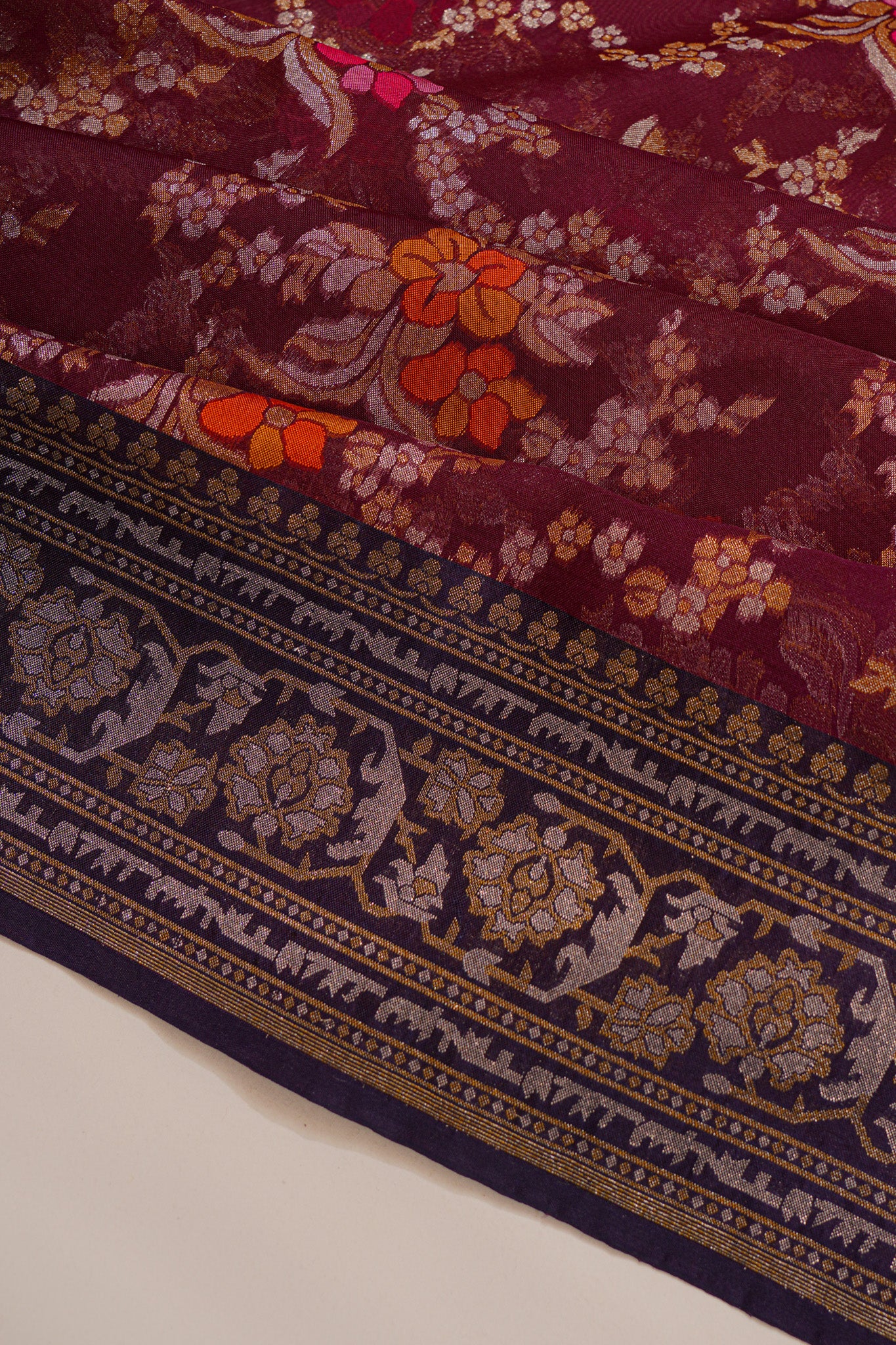 Banarasi Kora Organza Jaal Maroon Saree