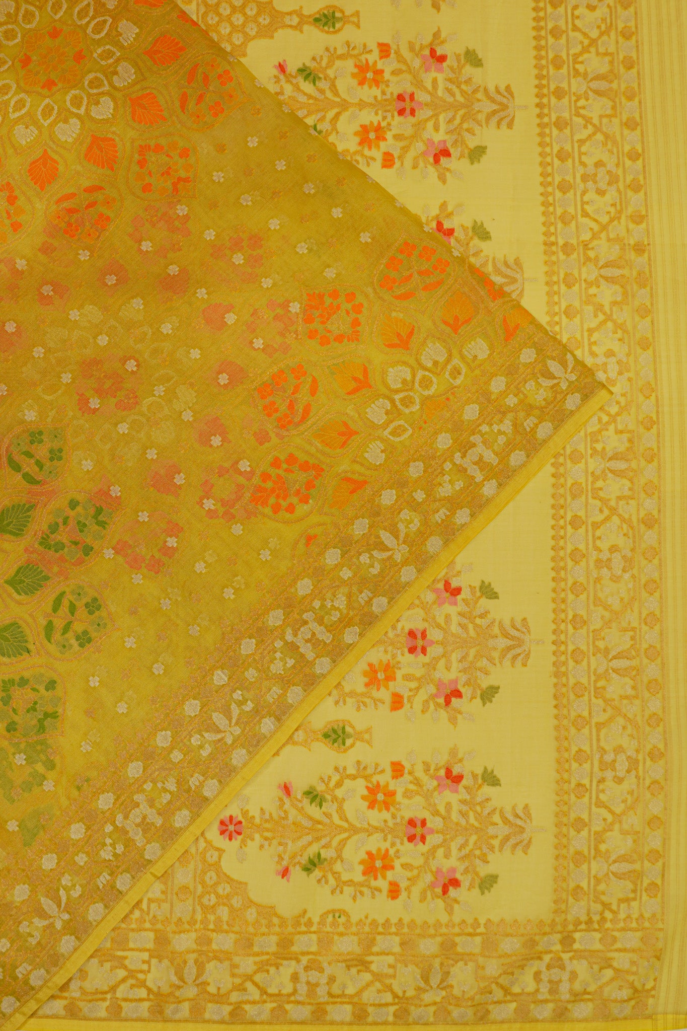 Banarasi Kora Organza Jamdani Yellow Saree