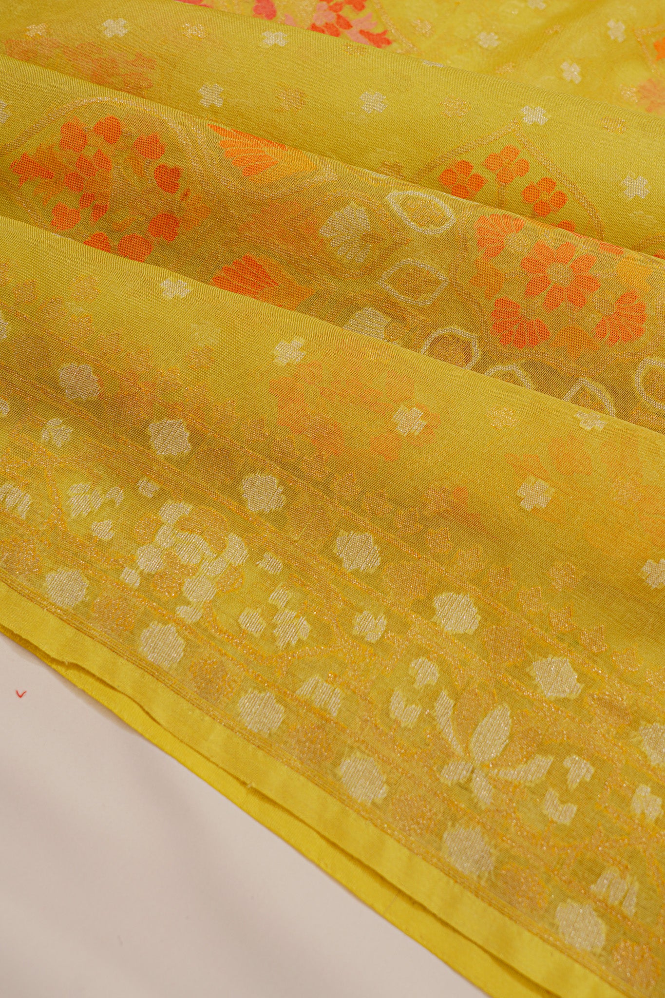 Banarasi Kora Organza Jamdani Yellow Saree