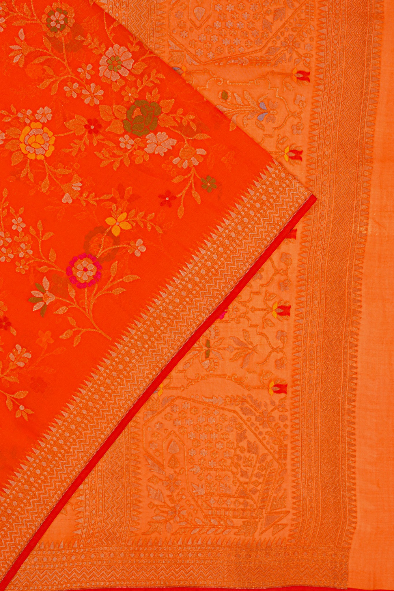 Banarasi Kora Organza Jamdani Orange Saree