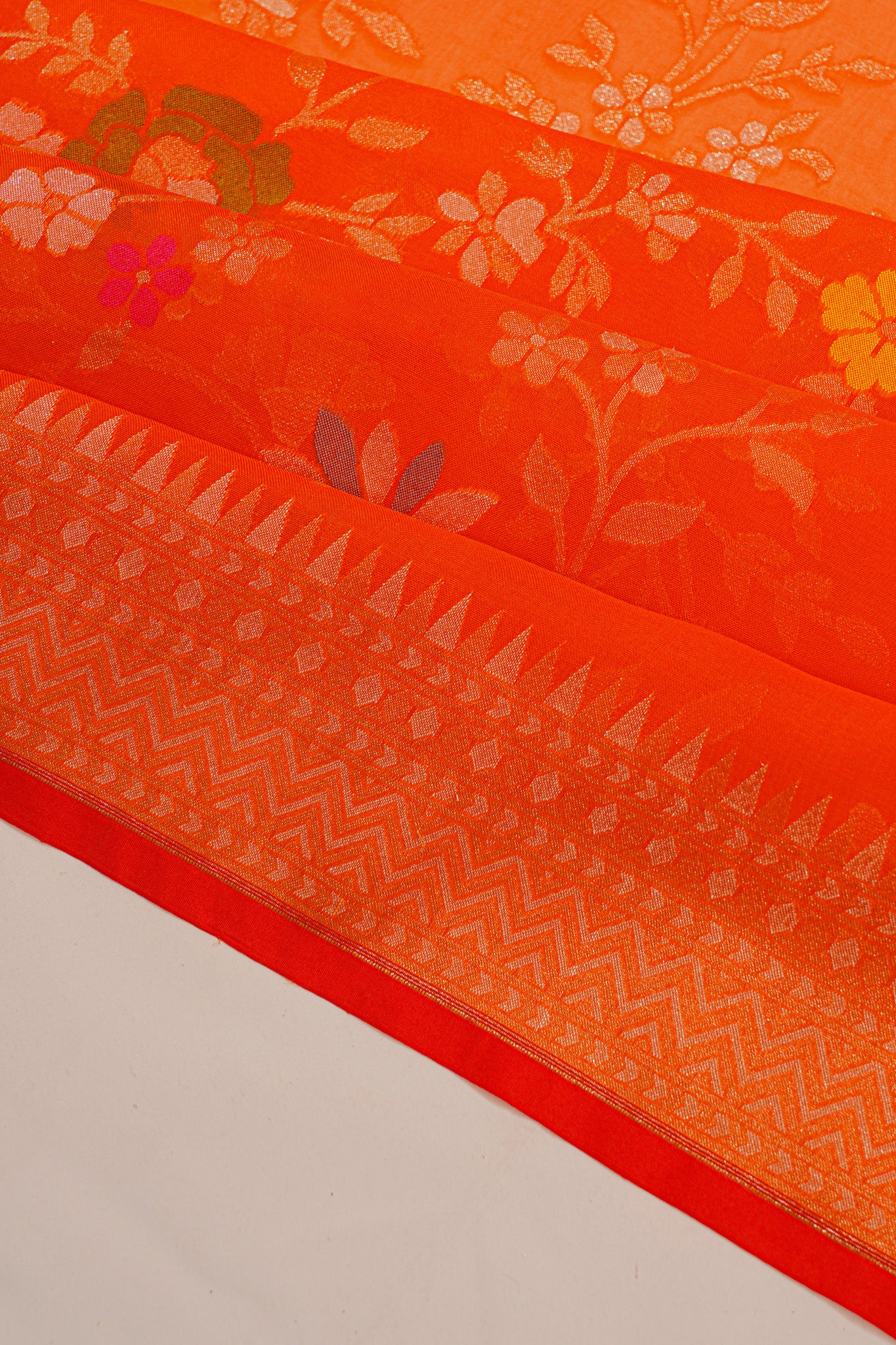 Banarasi Kora Organza Jamdani Orange Saree