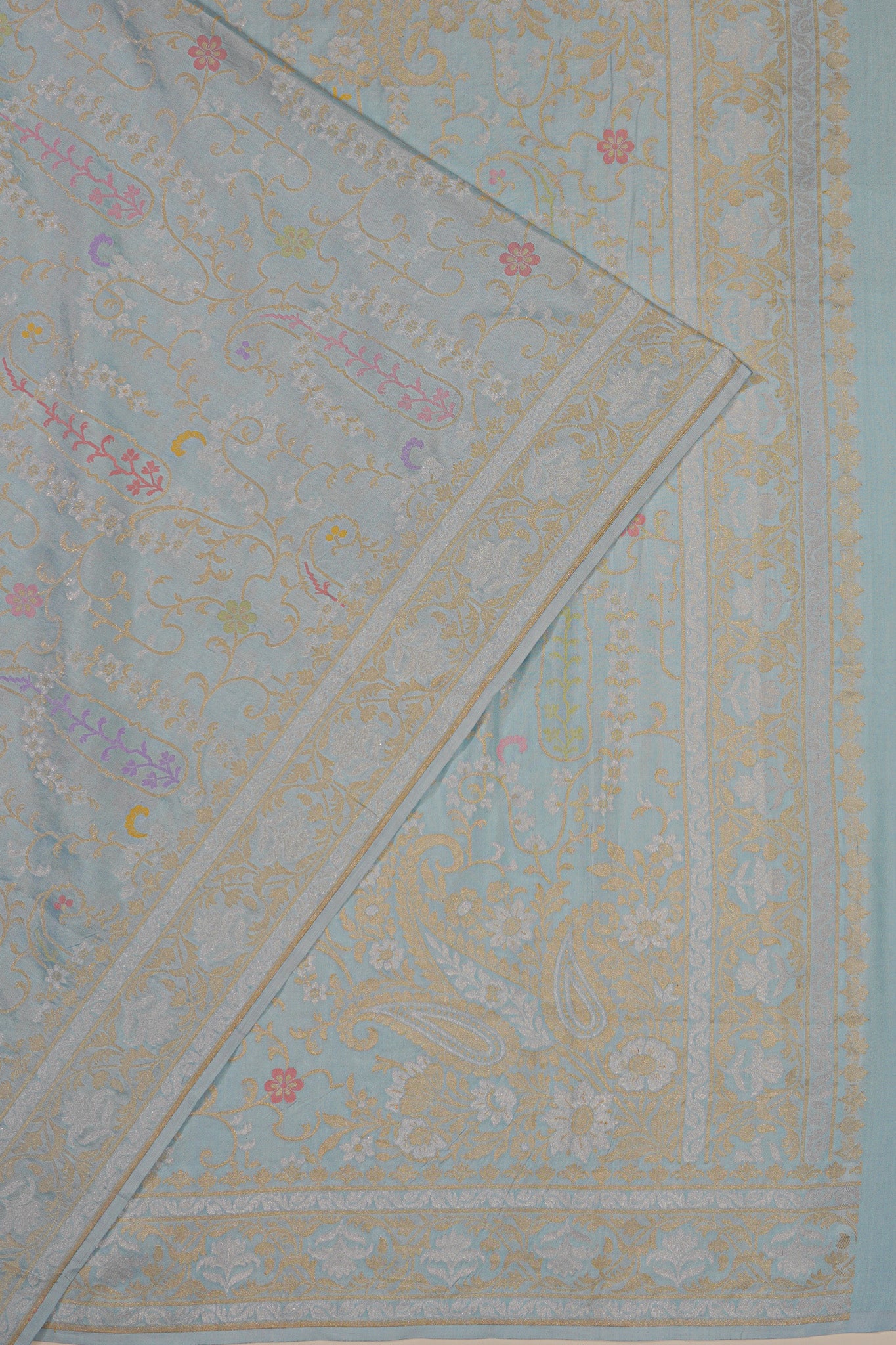 Banarasi Silk Brocade Powder Blue Saree