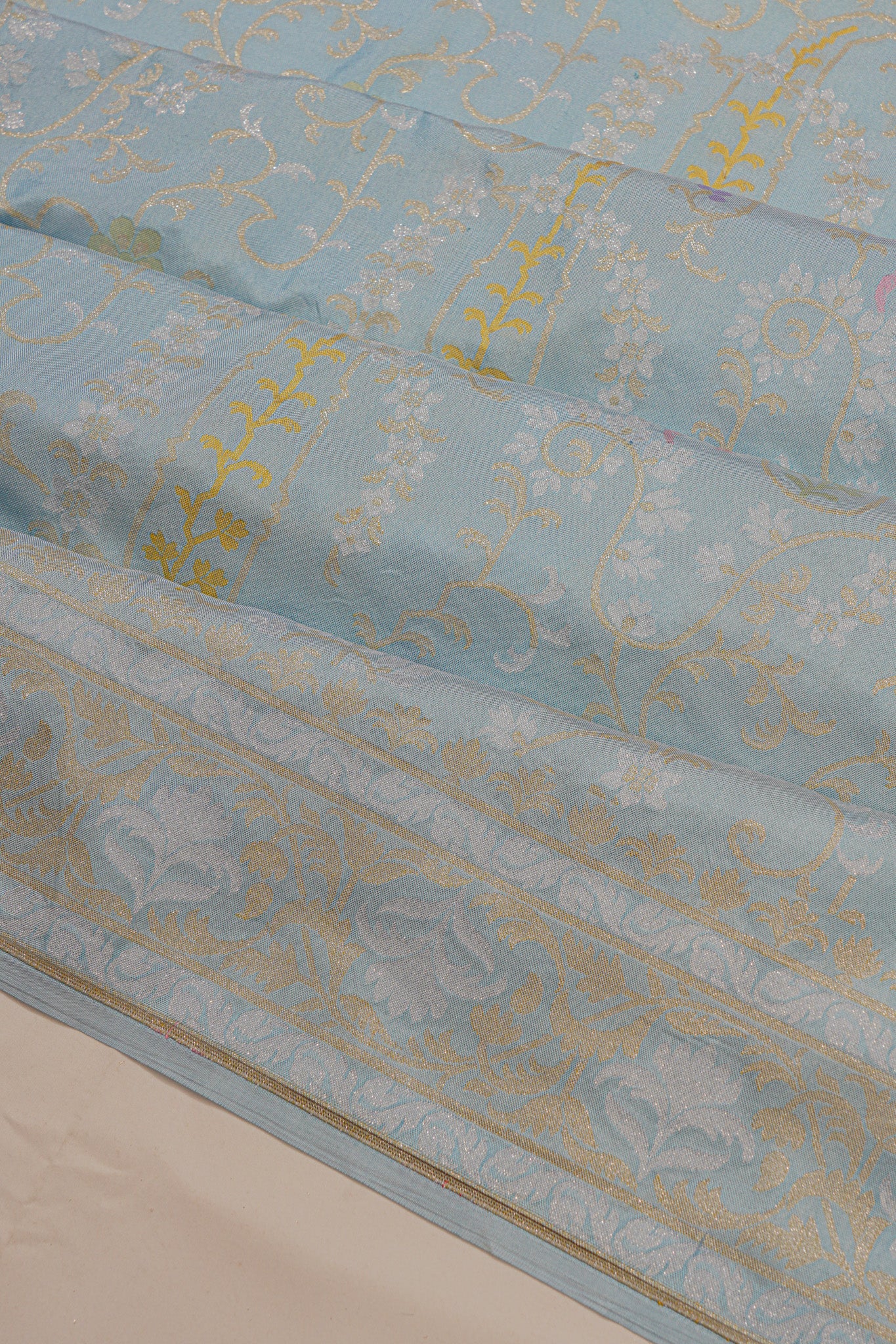 Banarasi Silk Brocade Powder Blue Saree