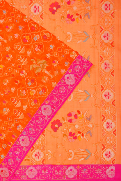 Banarasi Kora Organza Brocade Orange Saree