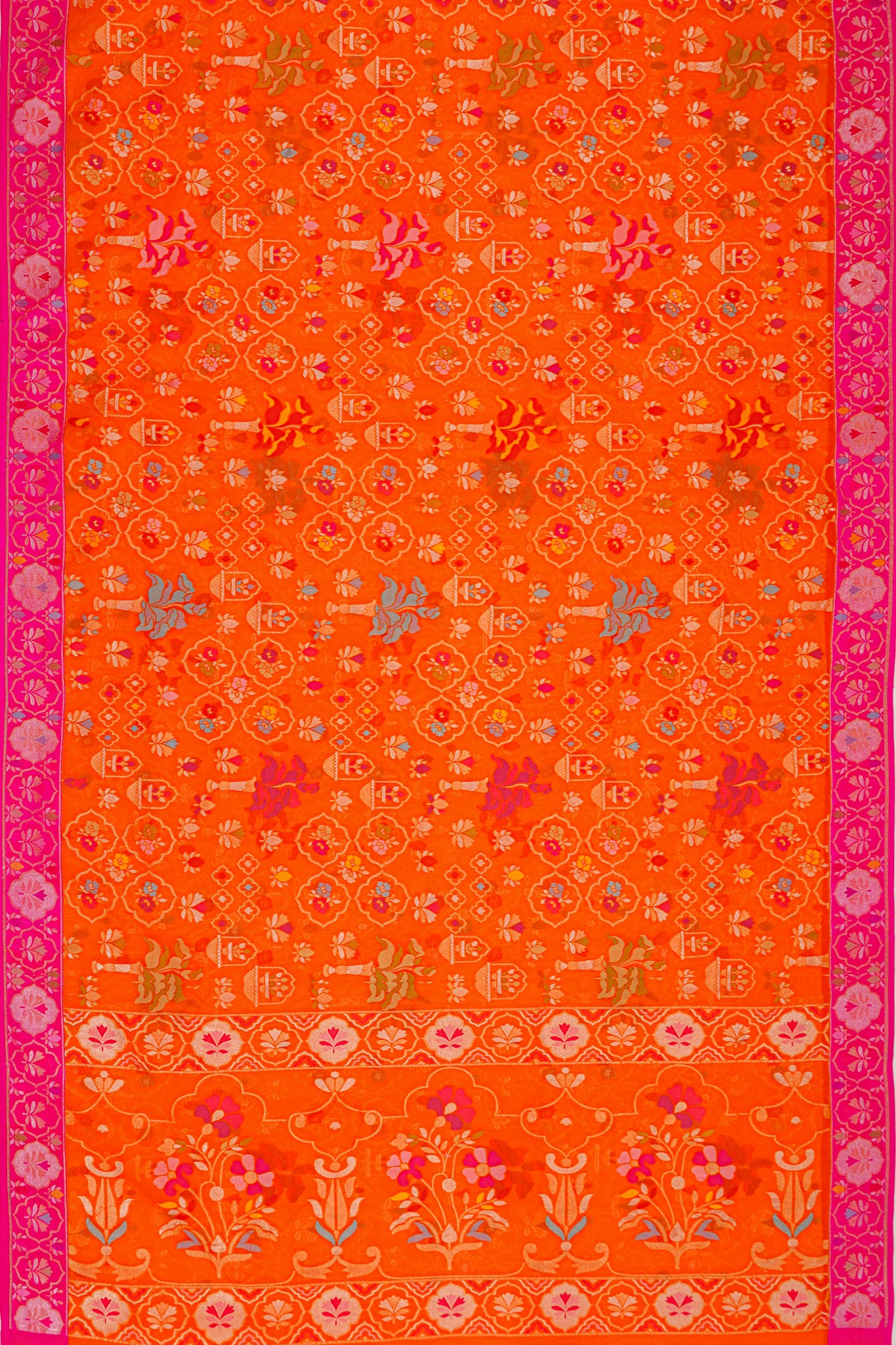 Banarasi Kora Organza Brocade Orange Saree