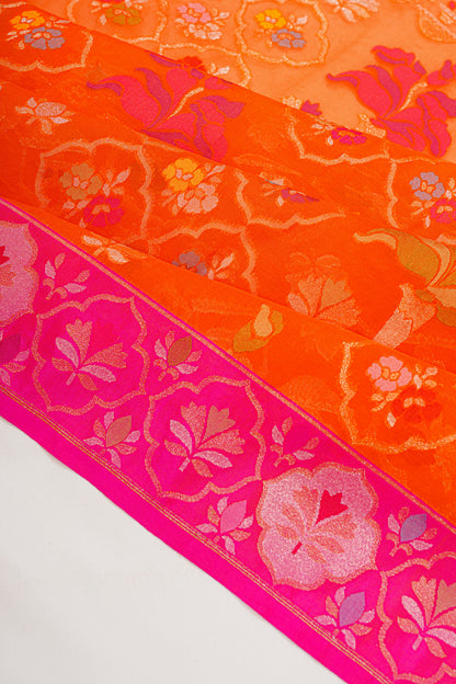 Banarasi Kora Organza Brocade Orange Saree