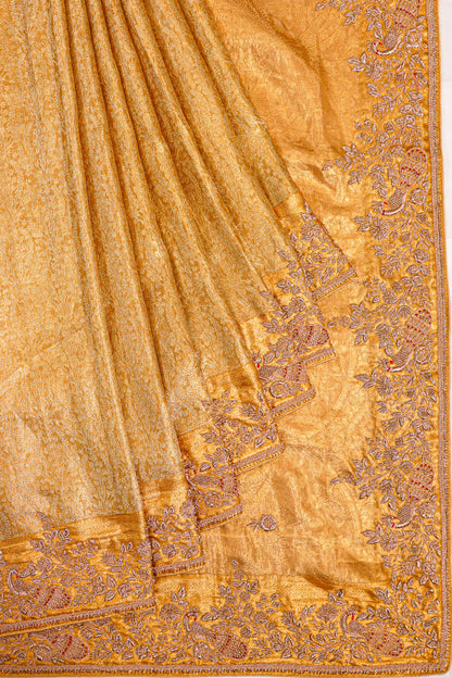 Zardosi Work Kanchipuram Silk Tissue Brocade Gold Saree
