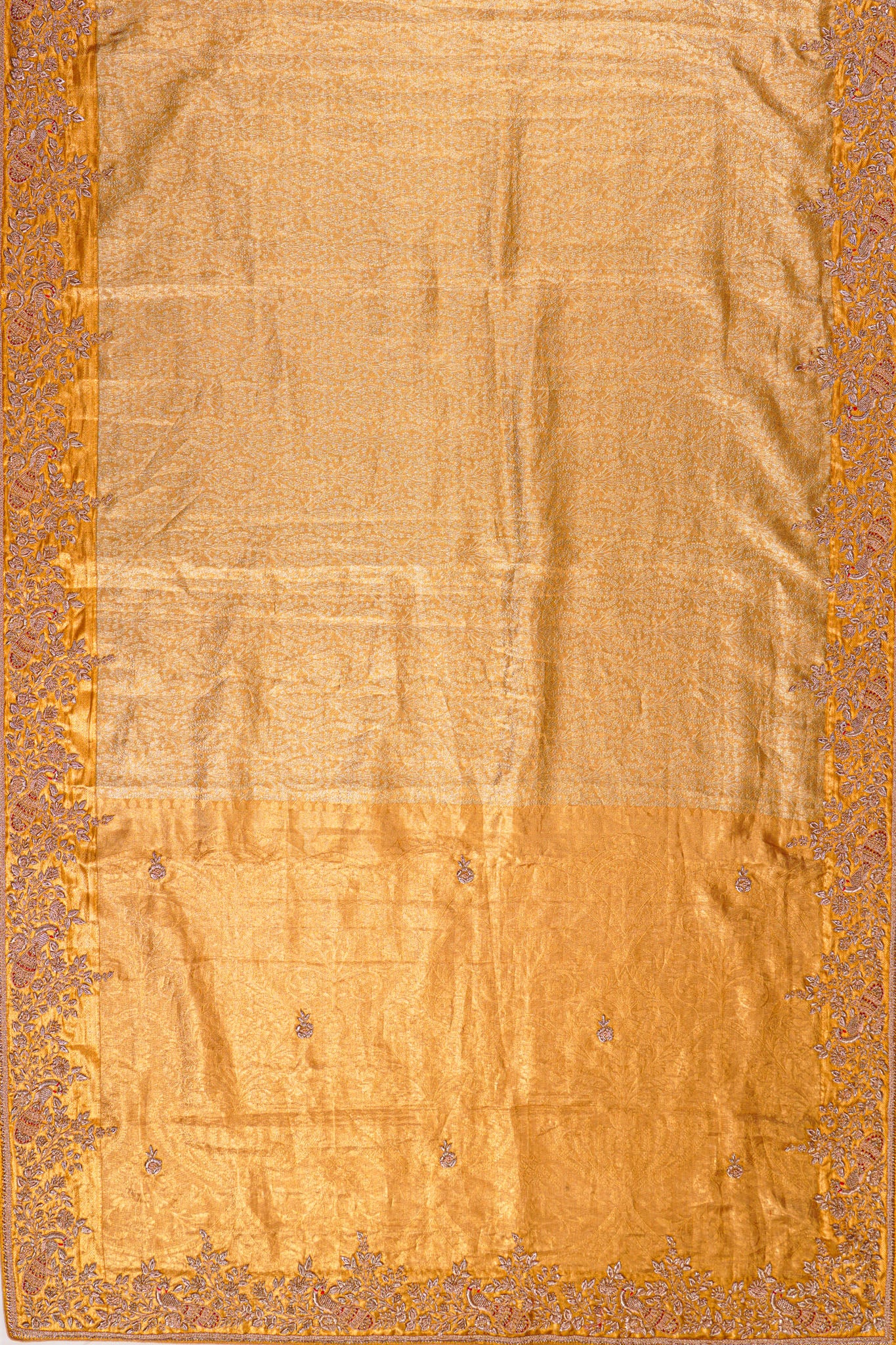 Zardosi Work Kanchipuram Silk Tissue Brocade Gold Saree