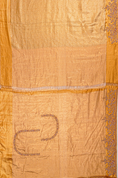 Zardosi Work Kanchipuram Silk Tissue Brocade Gold Saree