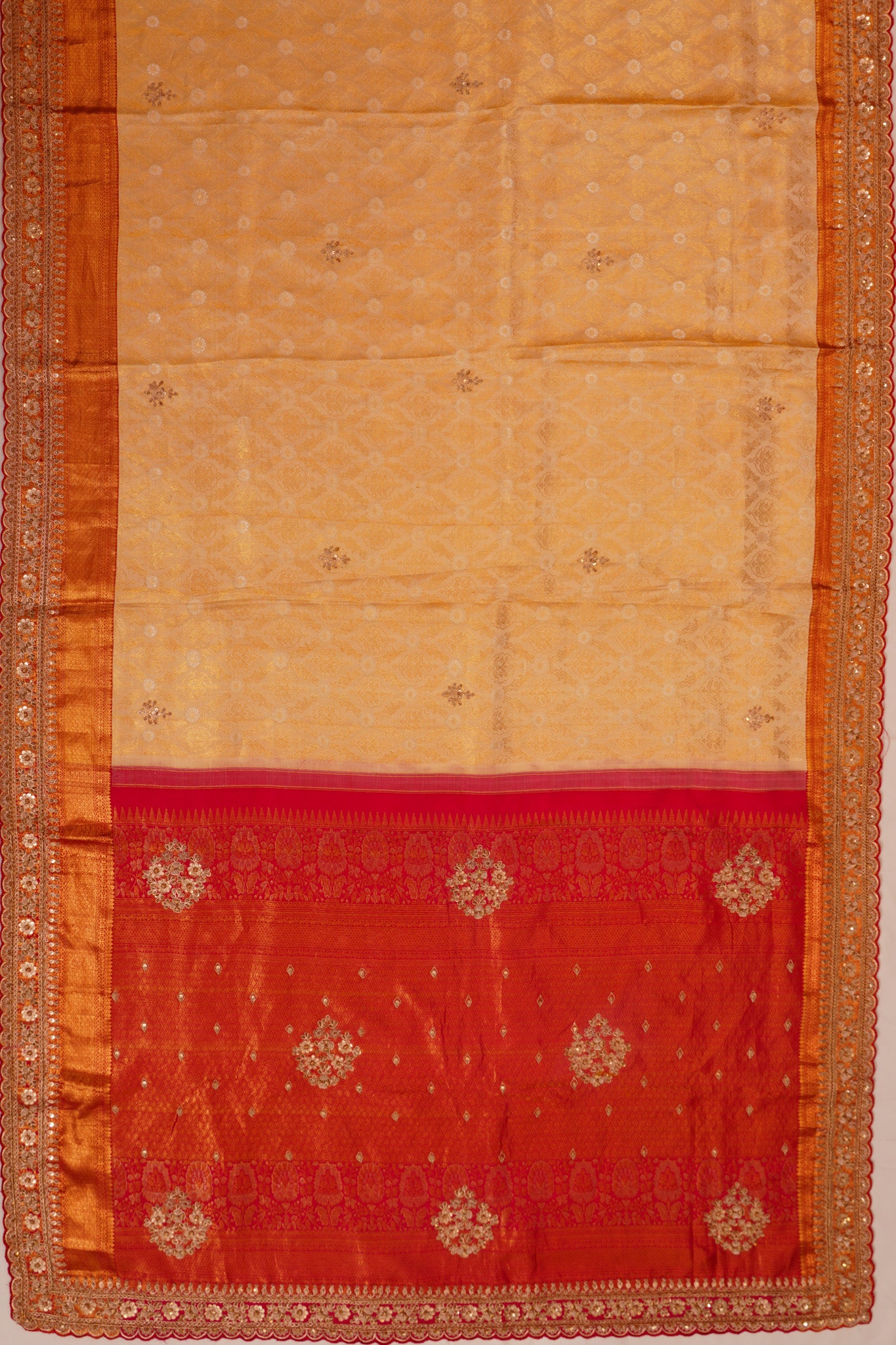 Zardosi Work Kanchipuram Silk Brocade Cream Saree