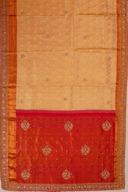 Zardosi Work Kanchipuram Silk Brocade Cream Saree