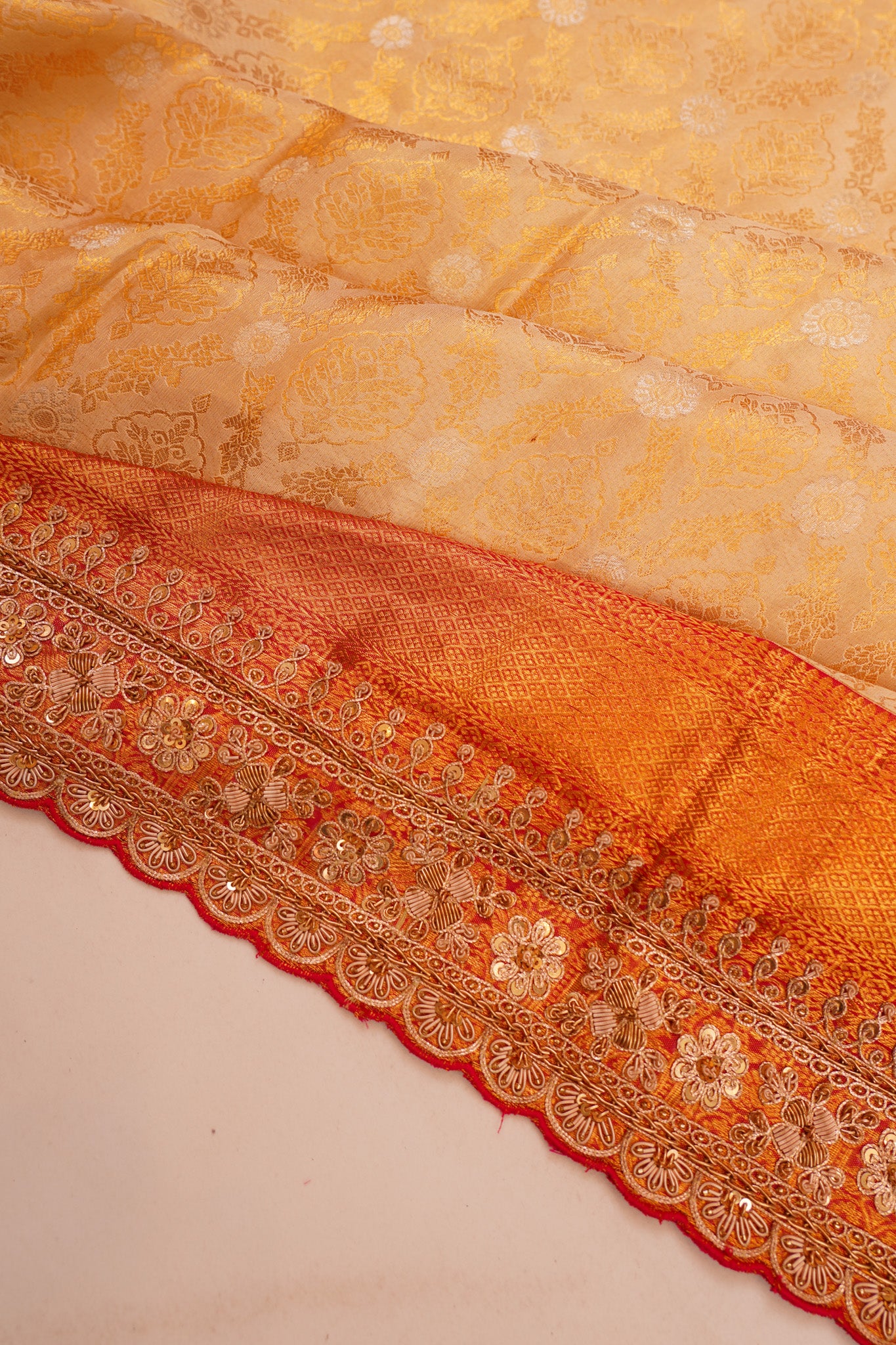 Zardosi Work Kanchipuram Silk Brocade Cream Saree