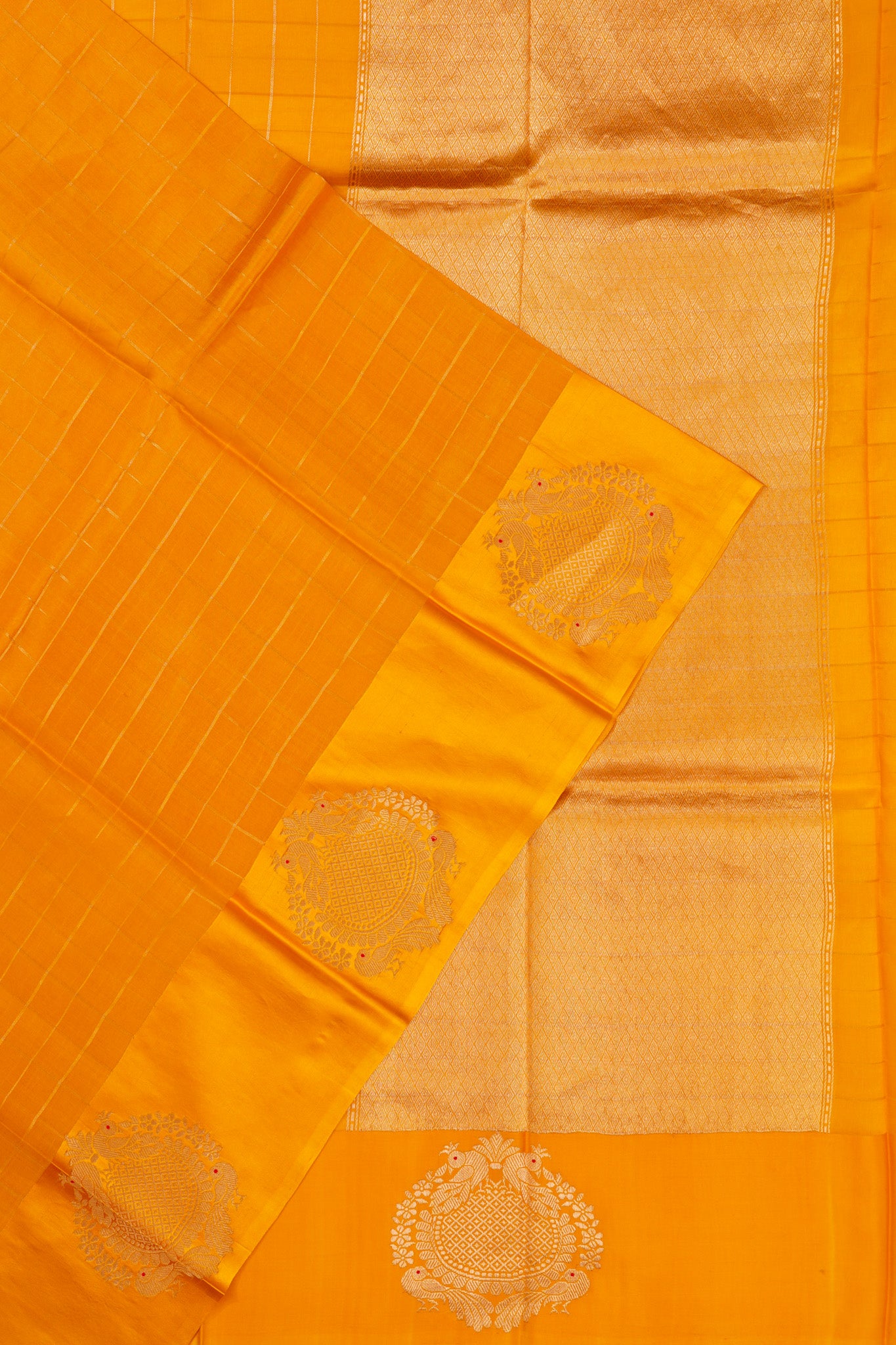 Banarasi Katan Silk Checks Mustard Yellow Saree