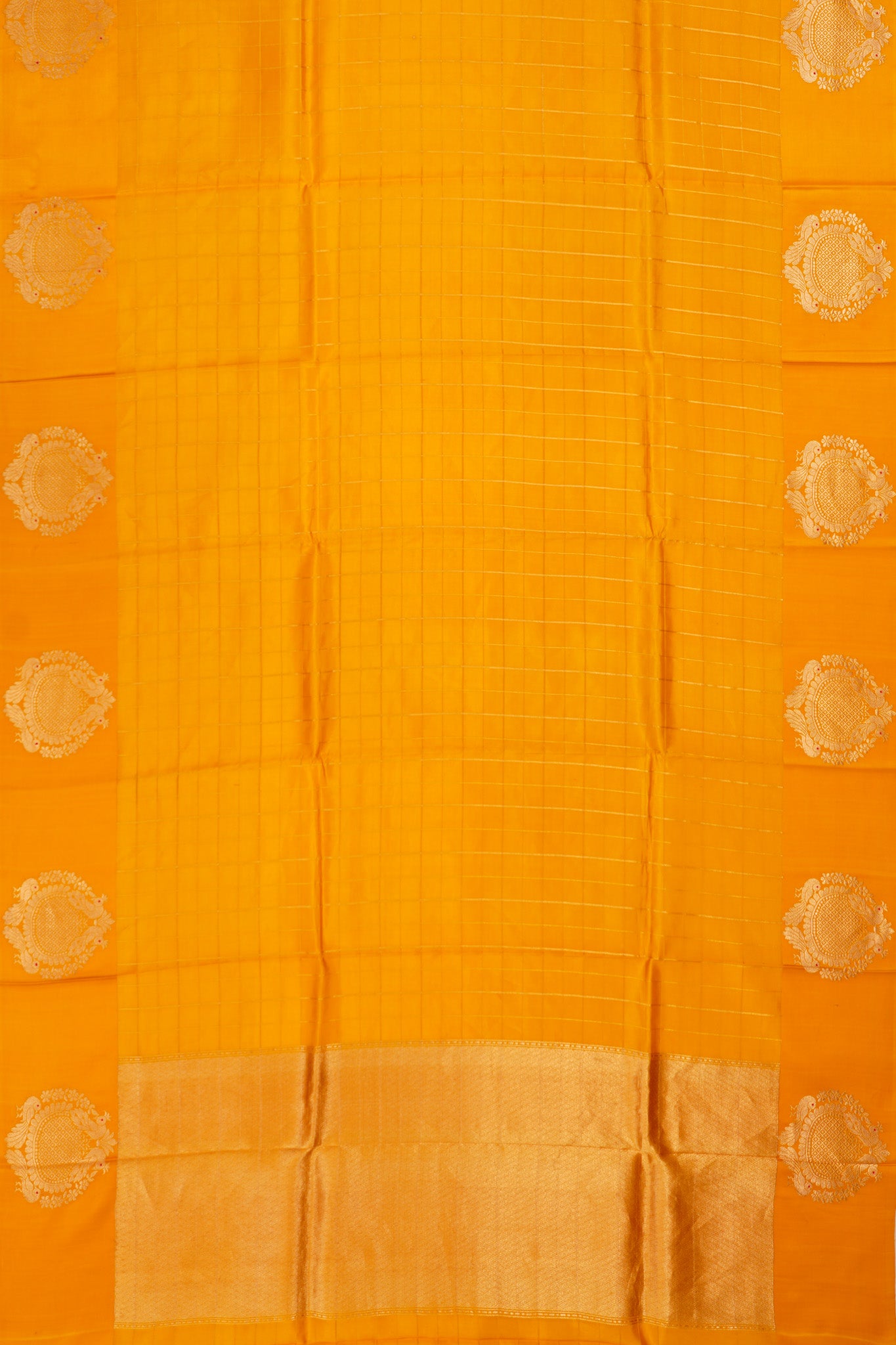 Banarasi Katan Silk Checks Mustard Yellow Saree