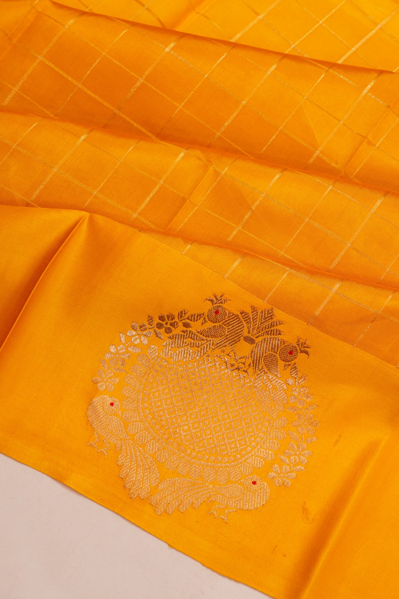 Banarasi Katan Silk Checks Mustard Yellow Saree