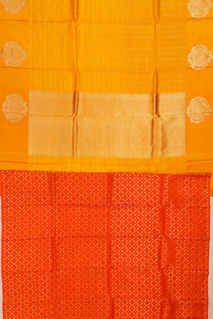 Banarasi Katan Silk Checks Mustard Yellow Saree