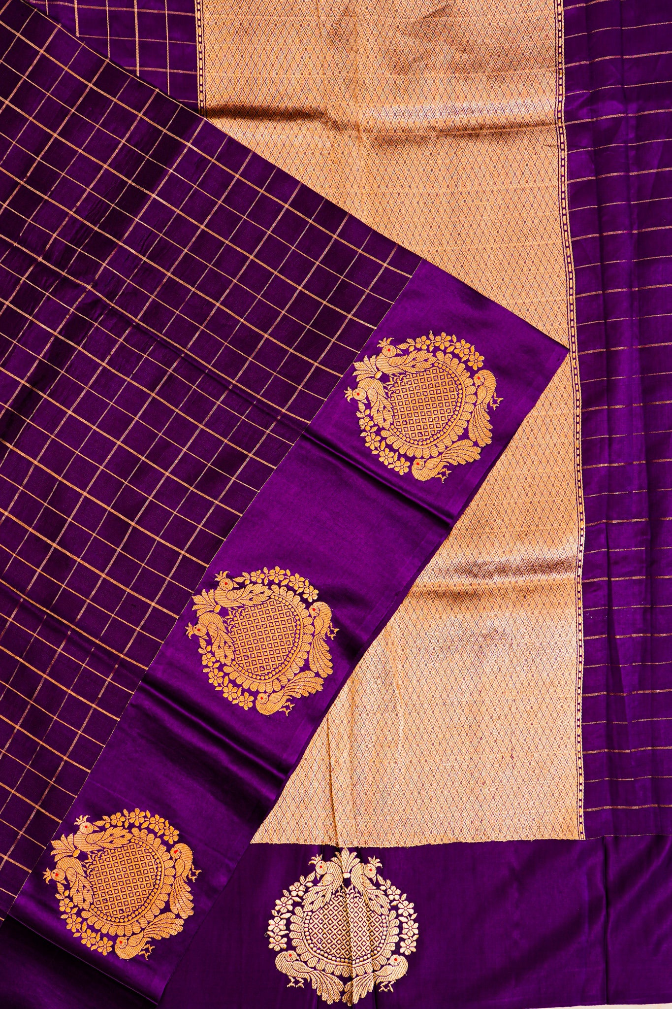 Banarasi Katan Silk Checks Violet Saree