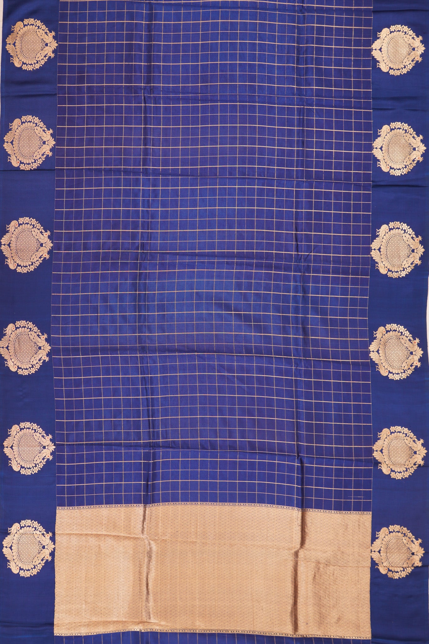 Banarasi Katan Silk Checks Dark Blue Saree