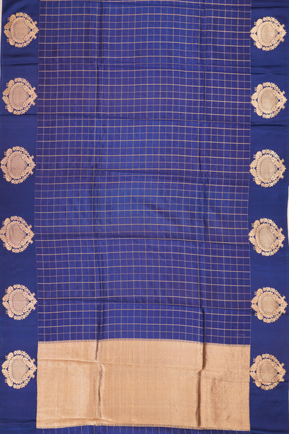 Banarasi Katan Silk Checks Dark Blue Saree