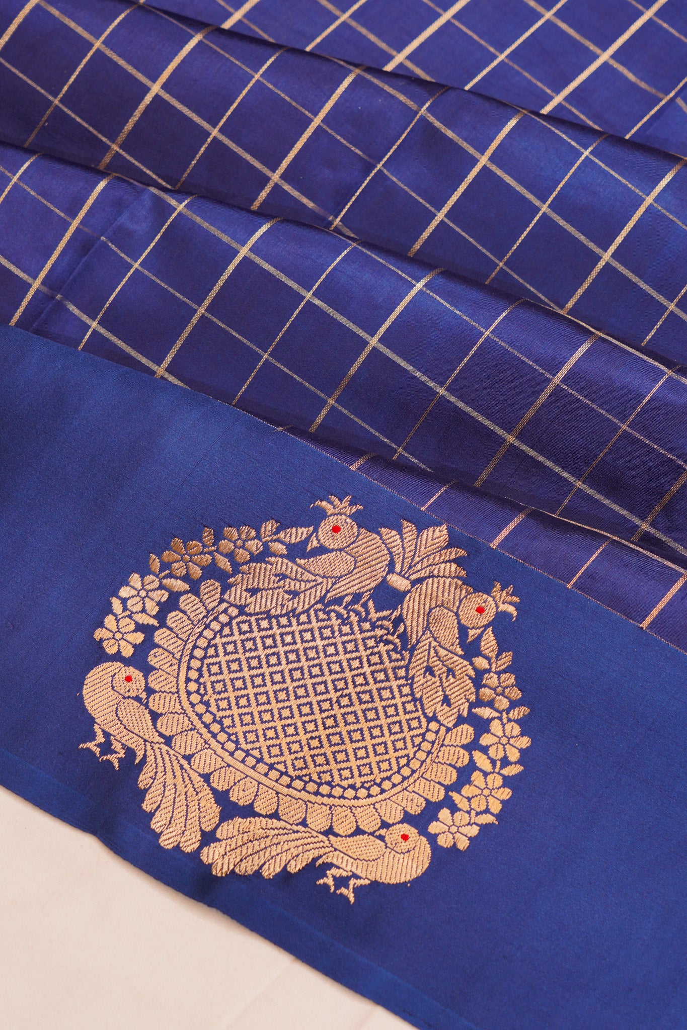 Banarasi Katan Silk Checks Dark Blue Saree