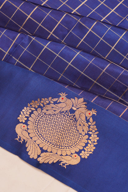 Banarasi Katan Silk Checks Dark Blue Saree