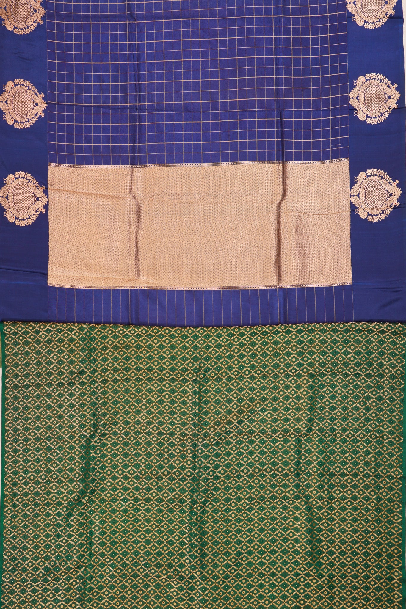 Banarasi Katan Silk Checks Dark Blue Saree