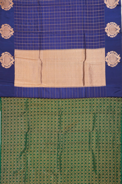 Banarasi Katan Silk Checks Dark Blue Saree