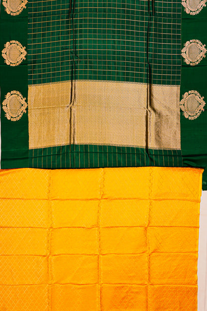 Banarasi Katan Silk Checks Dark Green Saree