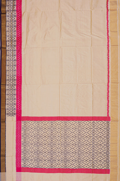 Pochampally Silk ikat Plain Cream Saree