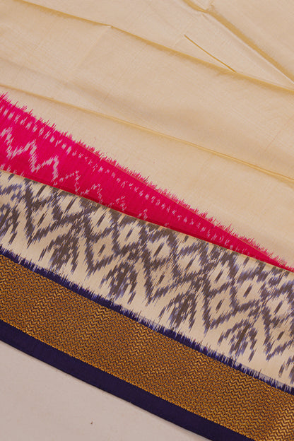 Pochampally Silk ikat Plain Cream Saree