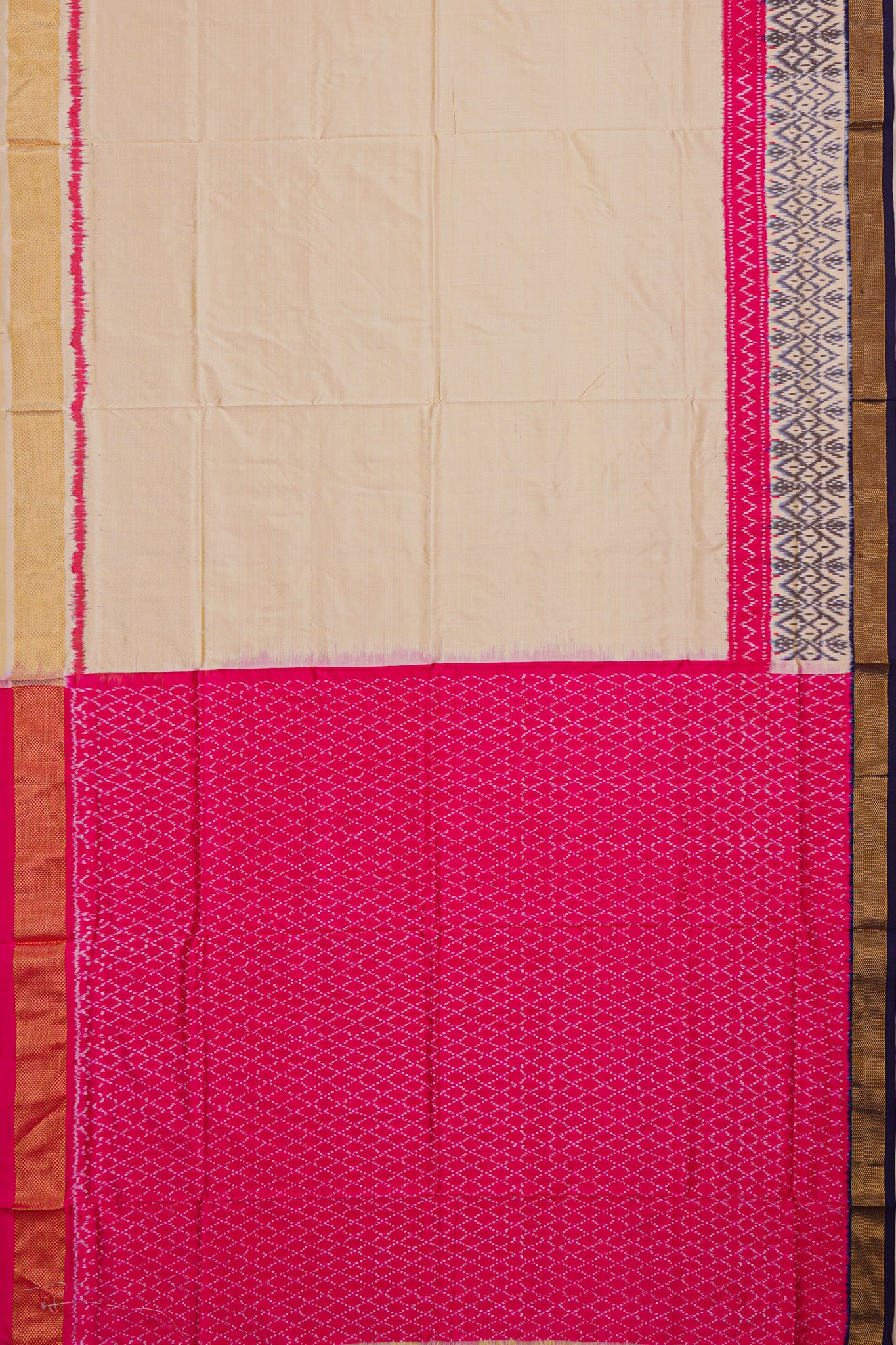 Pochampally Silk ikat Plain Cream Saree
