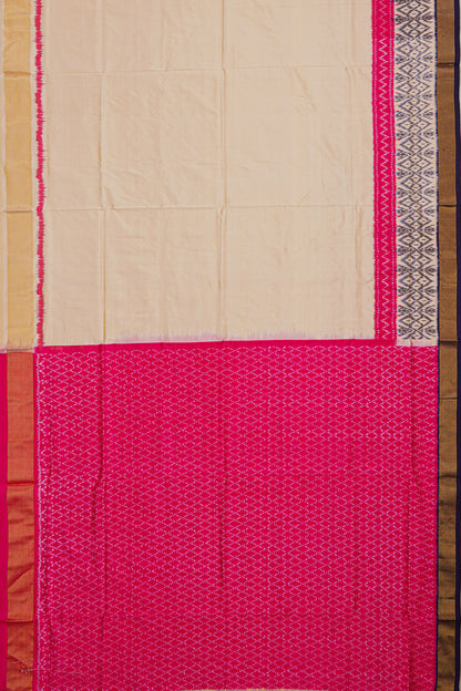 Pochampally Silk ikat Plain Cream Saree