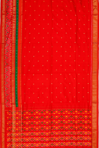 Pochampally Silk Ikat Butta Bright Red Saree
