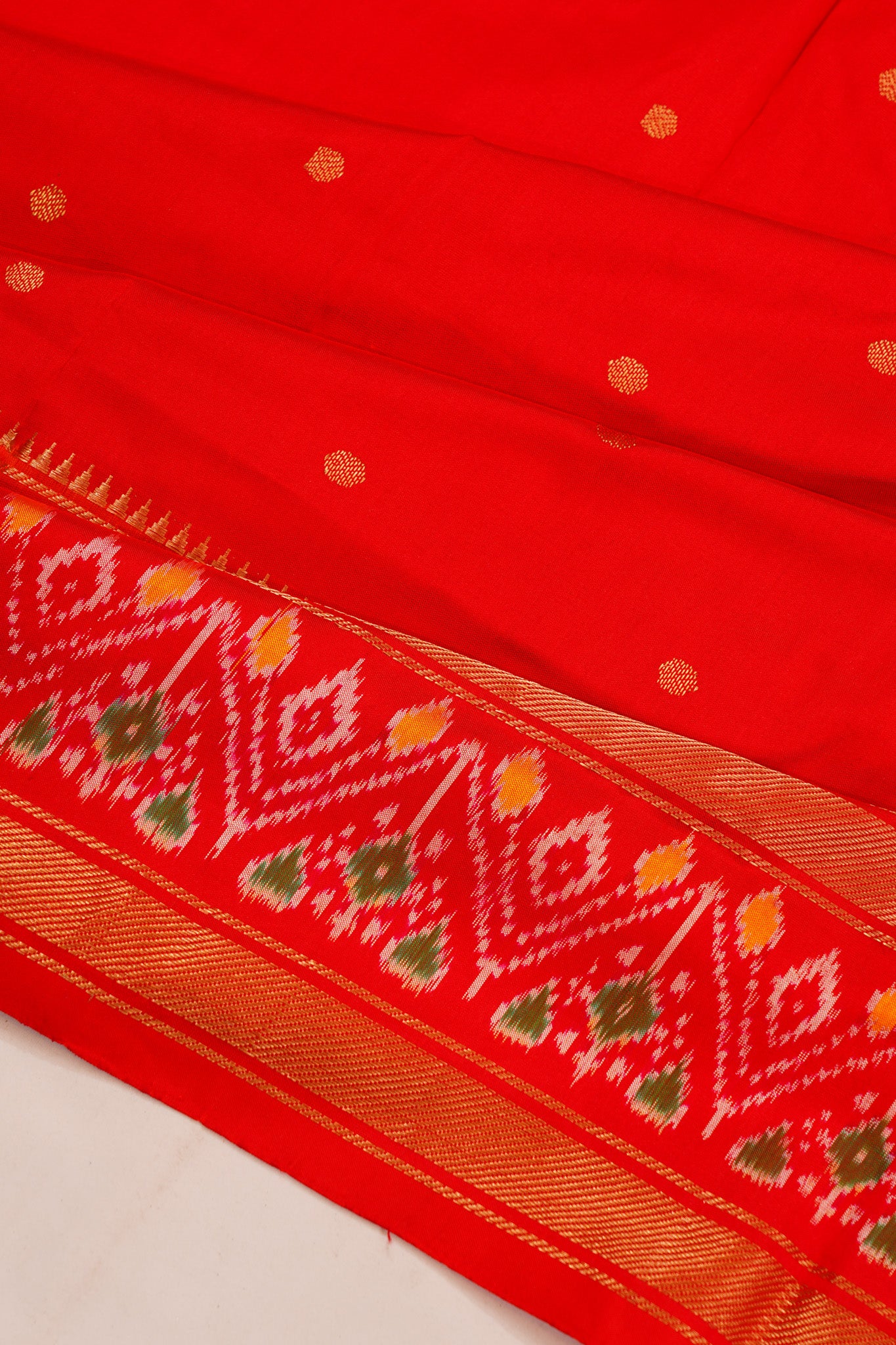 Pochampally Silk Ikat Butta Bright Red Saree