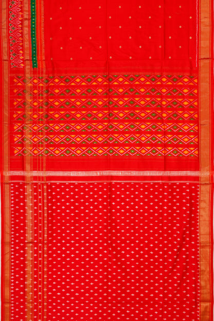 Pochampally Silk Ikat Butta Bright Red Saree