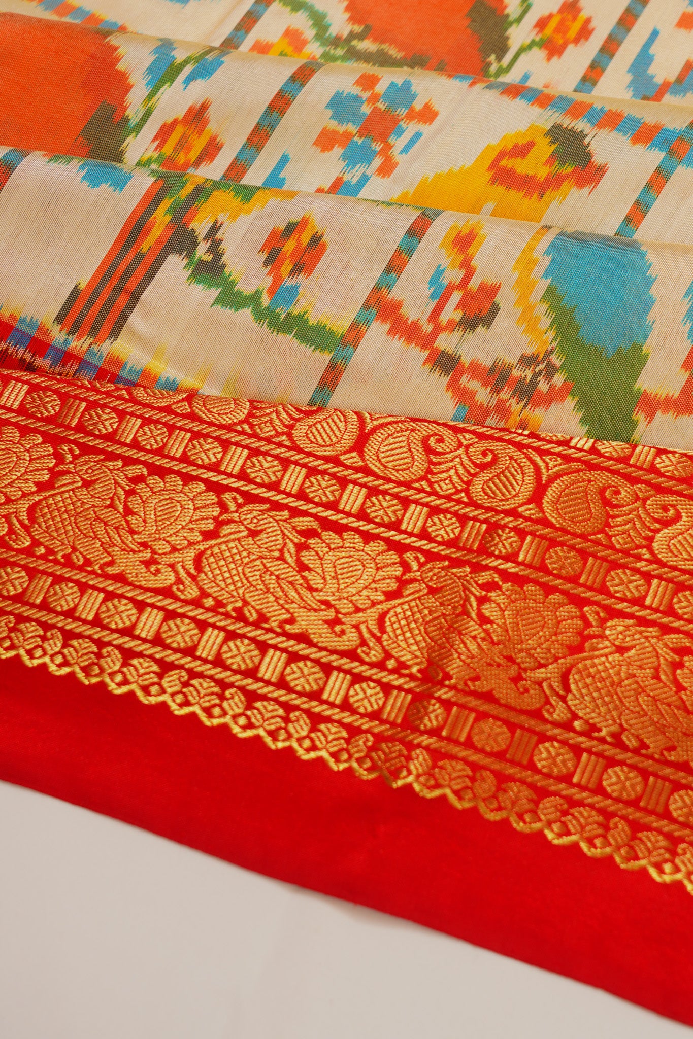Kanchipuram Silk Ikat Cream Saree