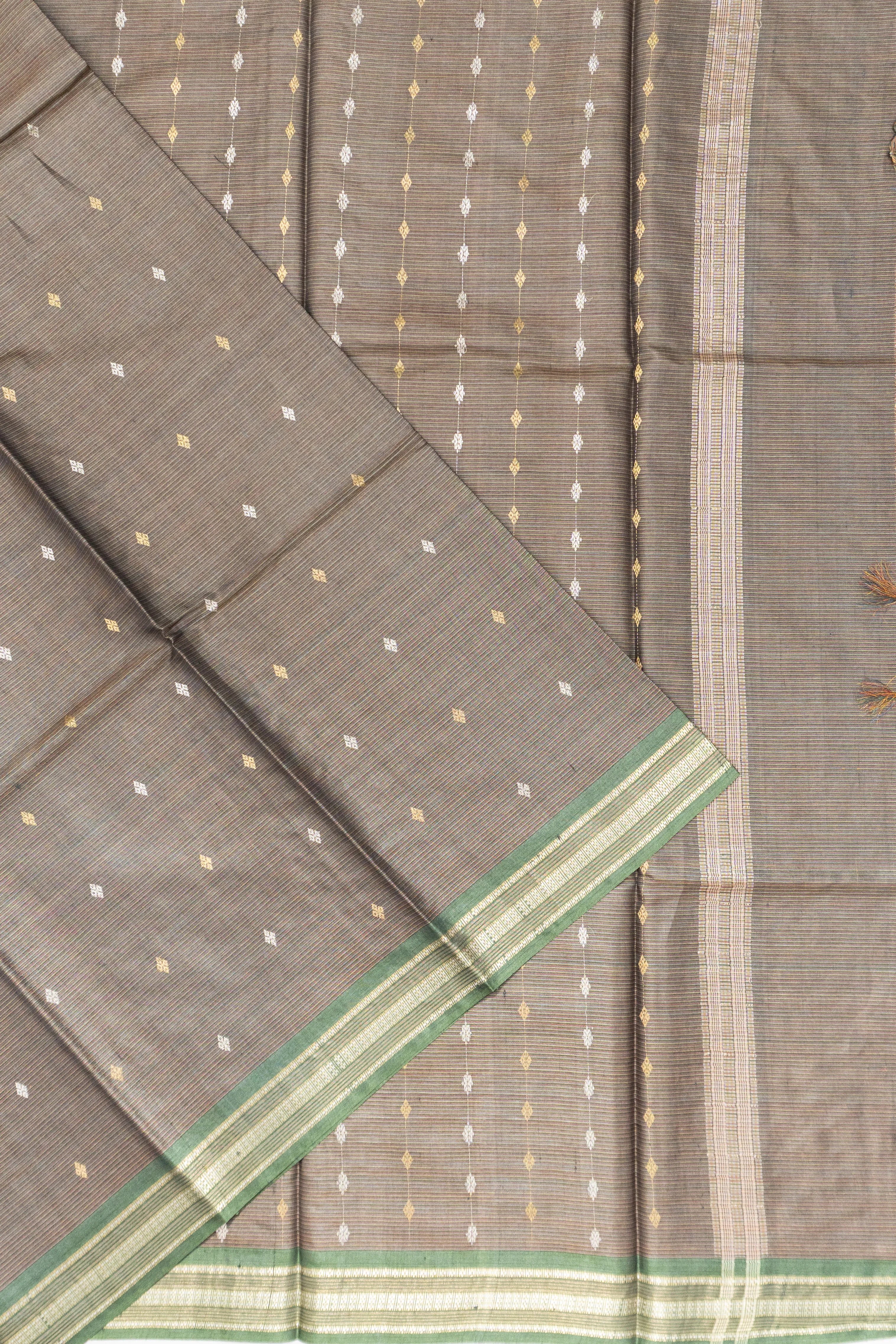 Soft Tussar Horizontal Lines And Butta Grey Saree