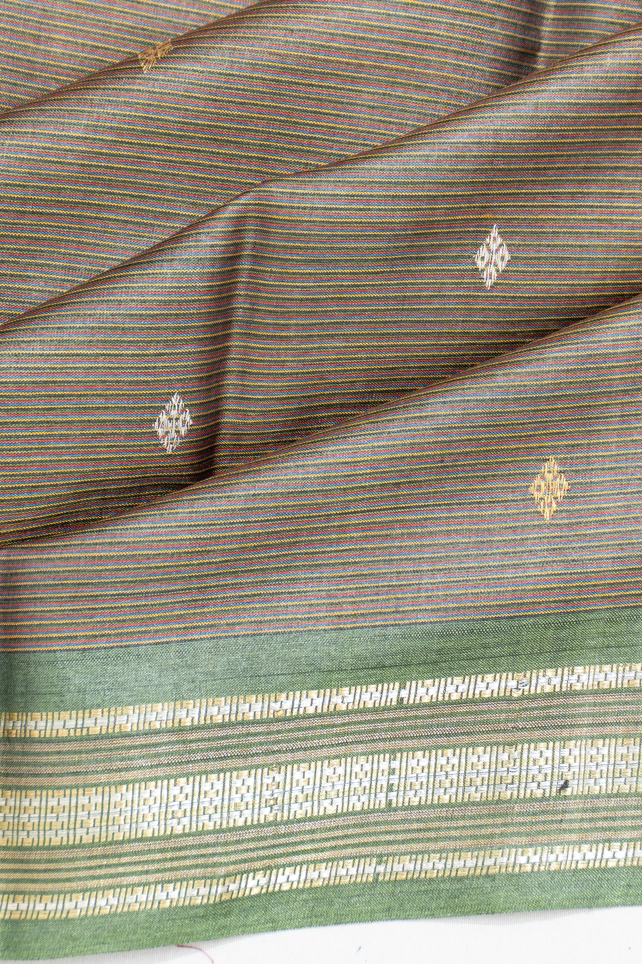Soft Tussar Horizontal Lines And Butta Grey Saree