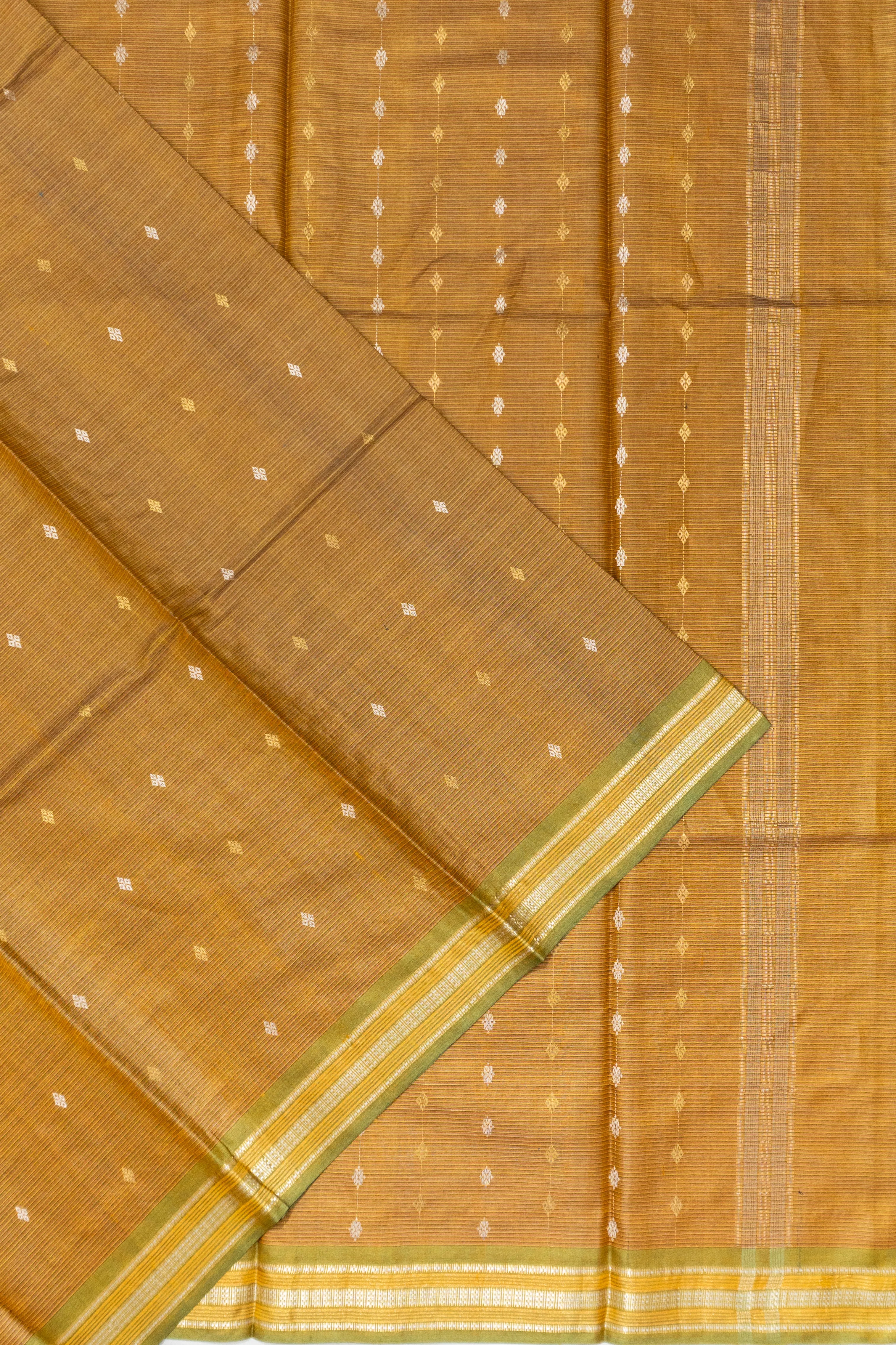 Soft Tussar Horizontal Lines And Butta Mustard Yellow Saree