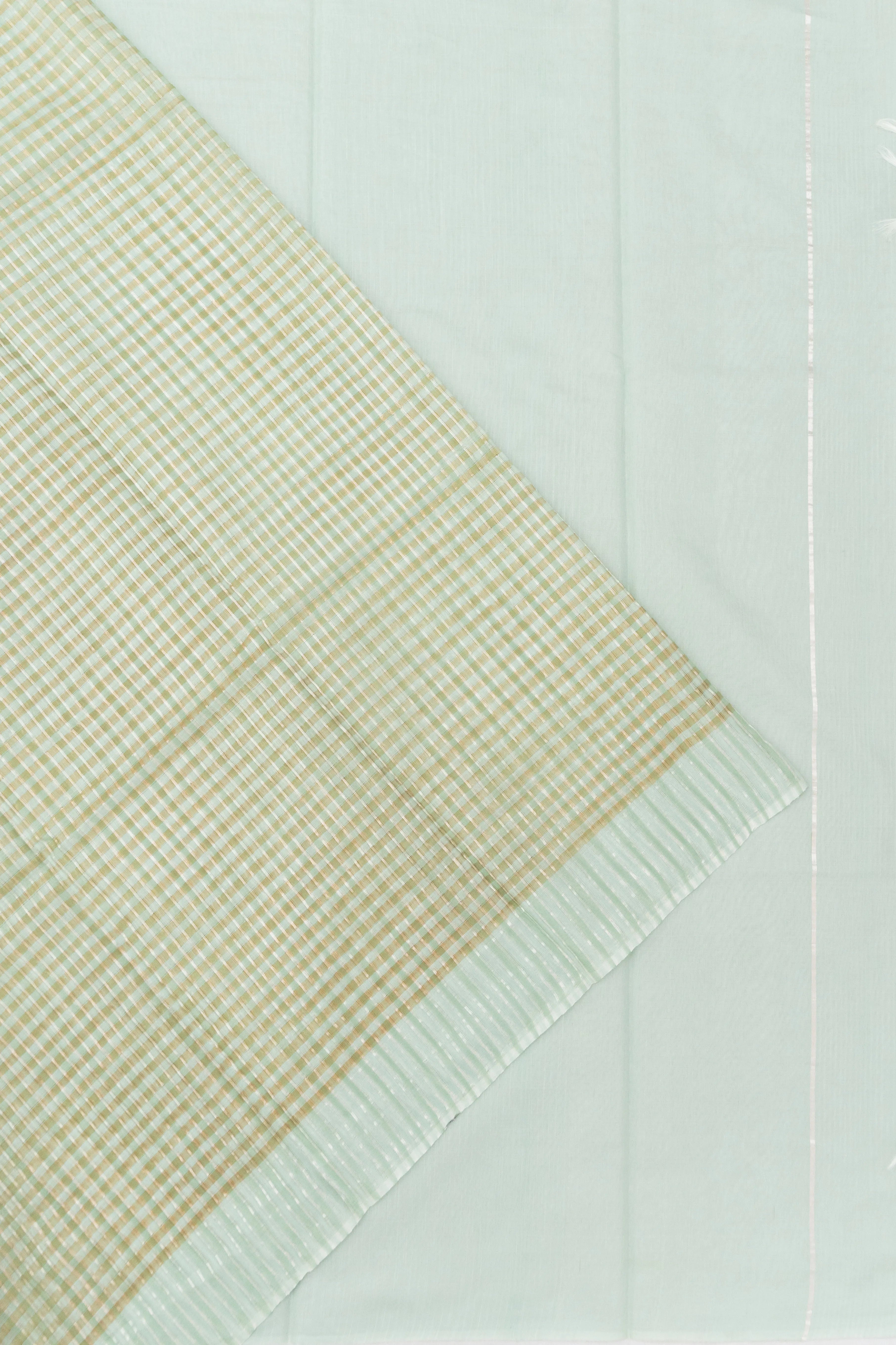 Cotton By Kora Checks Sea Green Saree