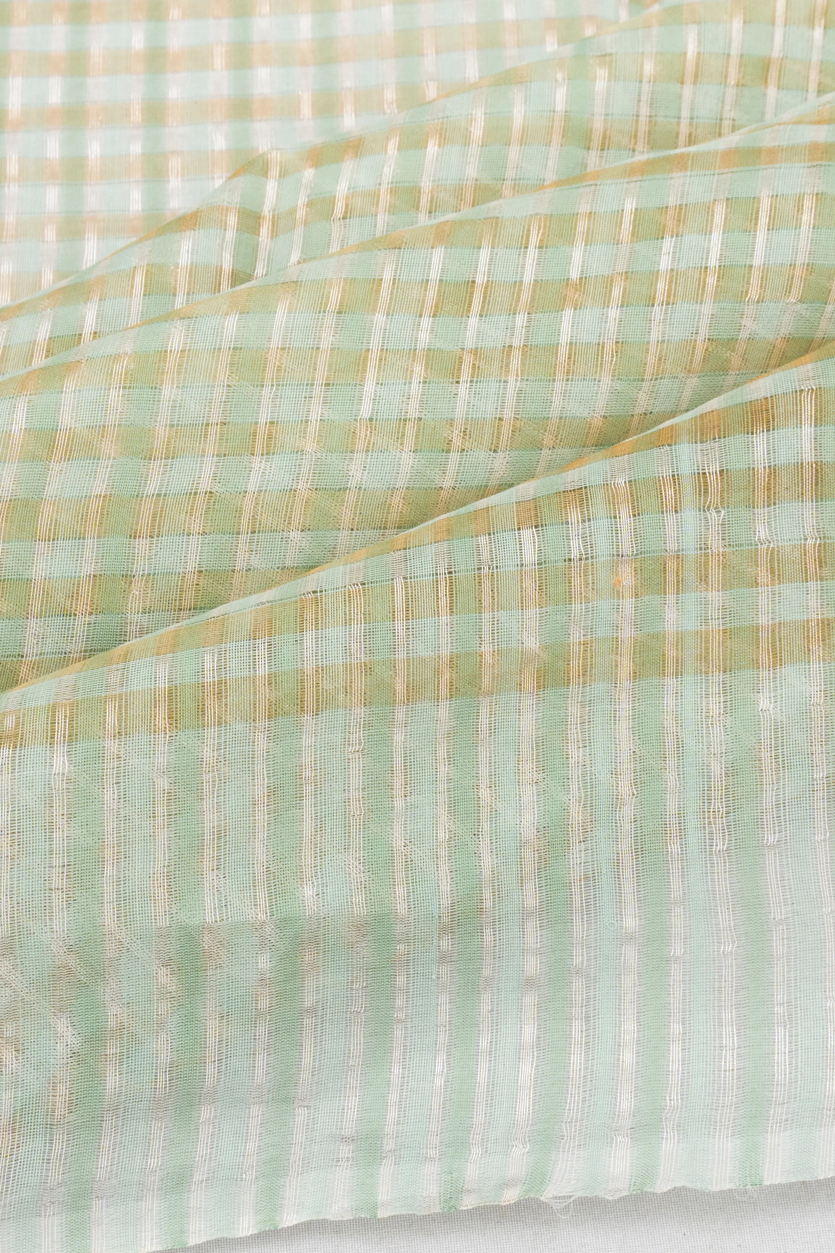 Cotton By Kora Checks Sea Green Saree