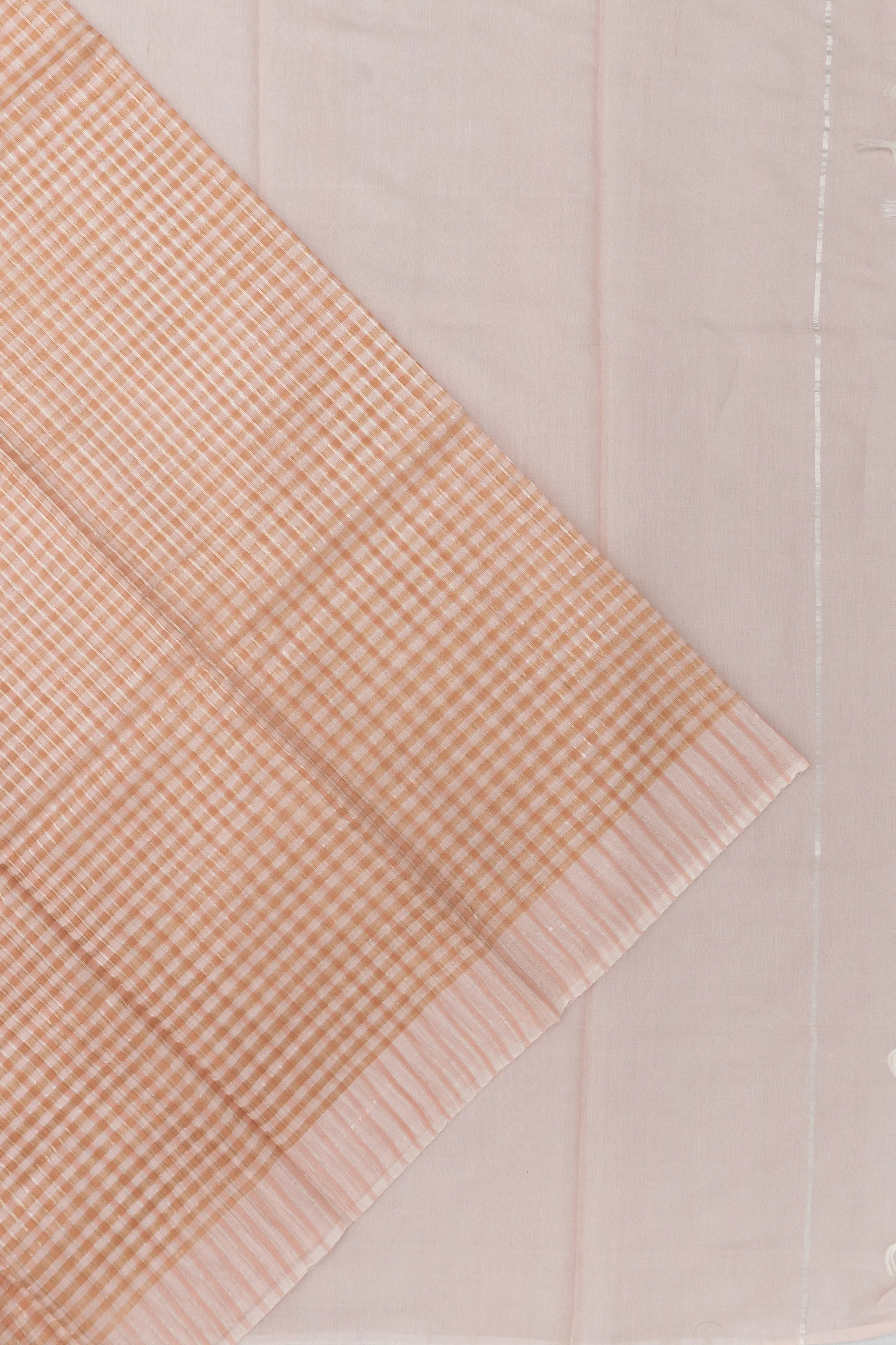 Cotton By Kora Checks Peach Saree