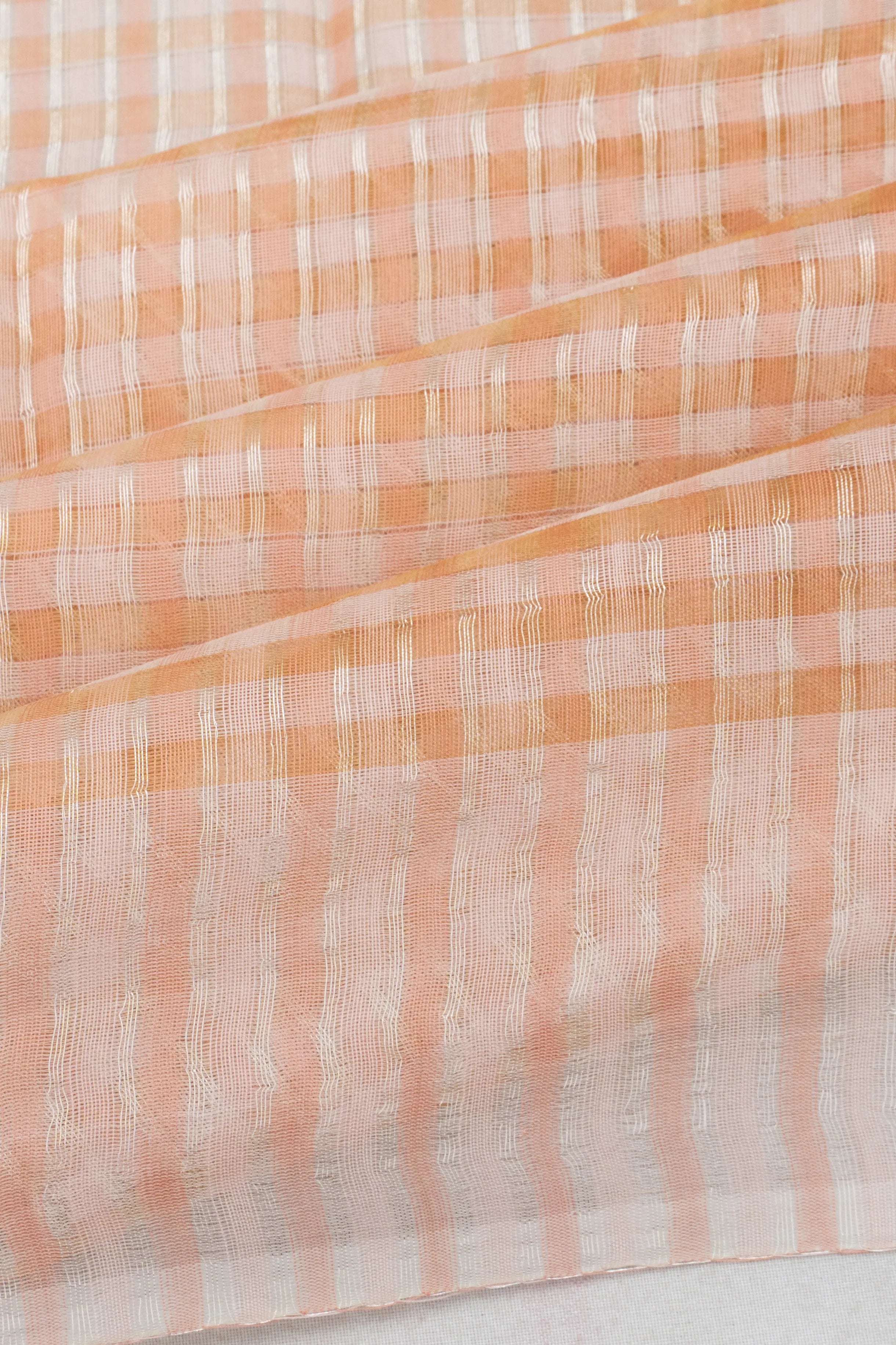 Cotton By Kora Checks Peach Saree