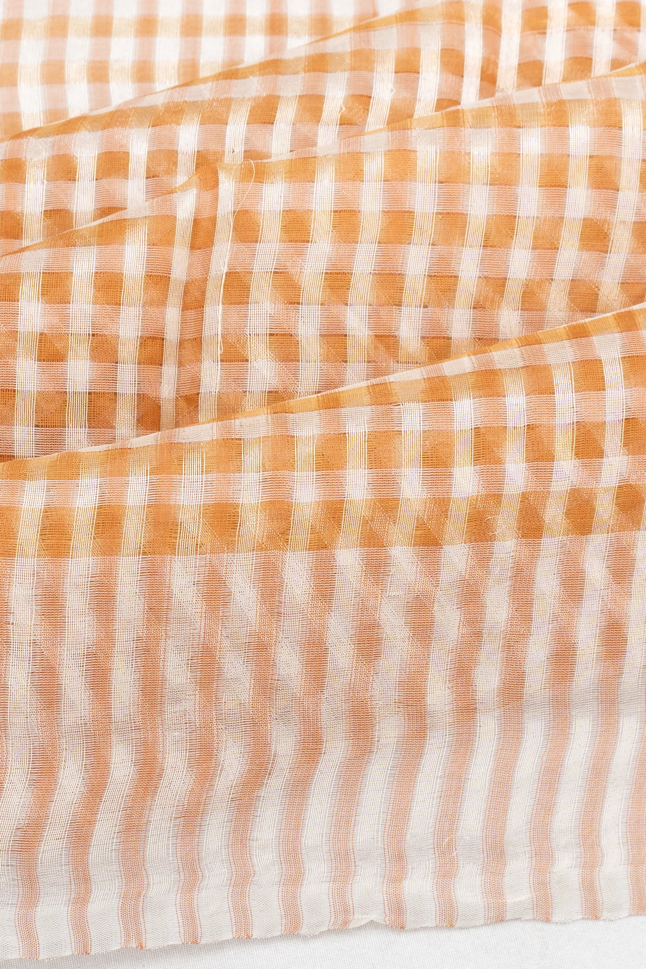 Cotton By Kora Checks Orange Saree