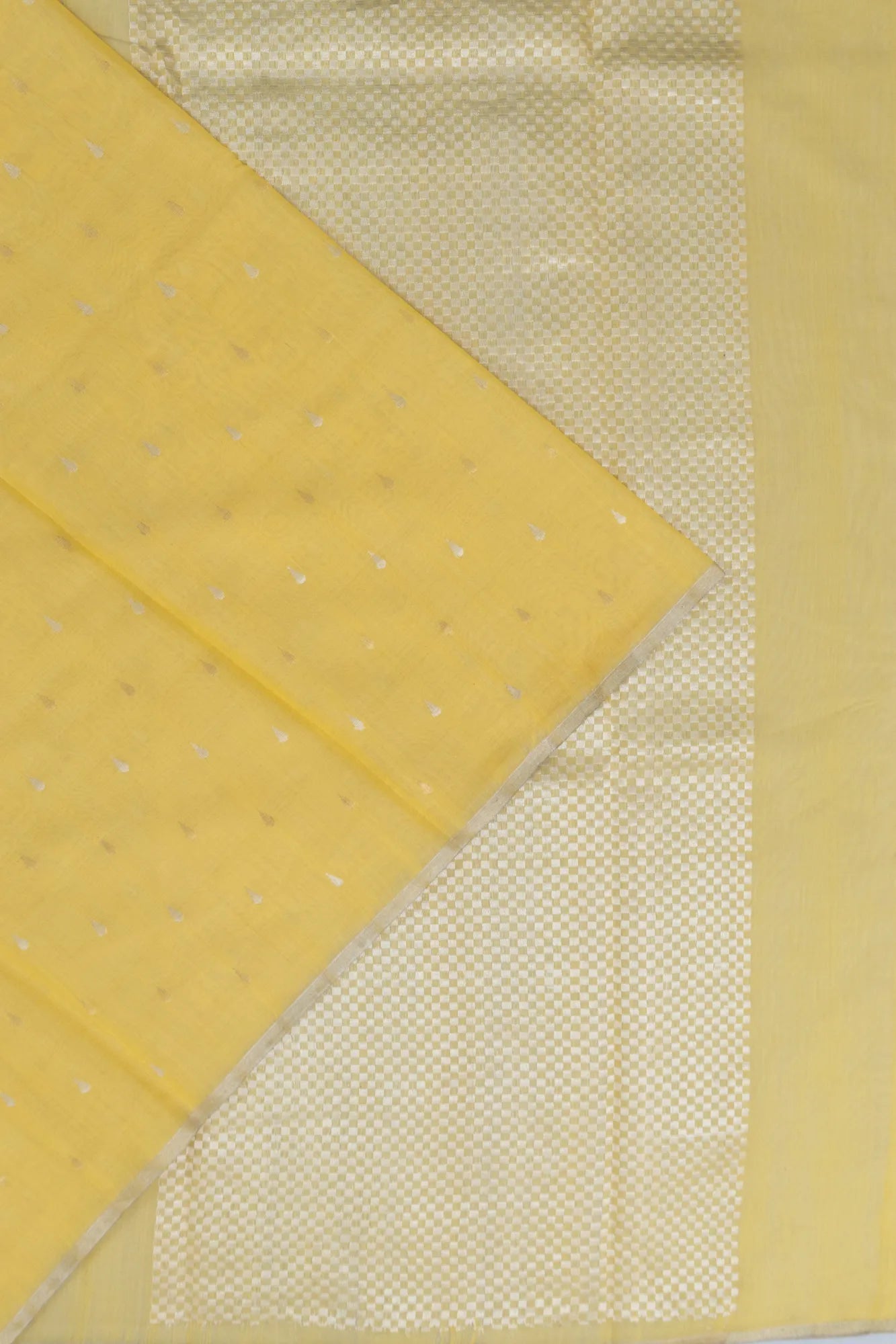Cotton By Tussar Butta Lemon Yellow Saree