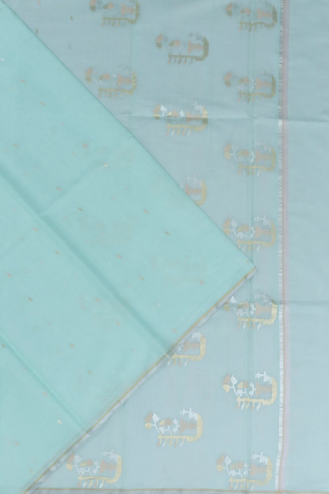 Cotton By Tussar Butta Sea Green Saree