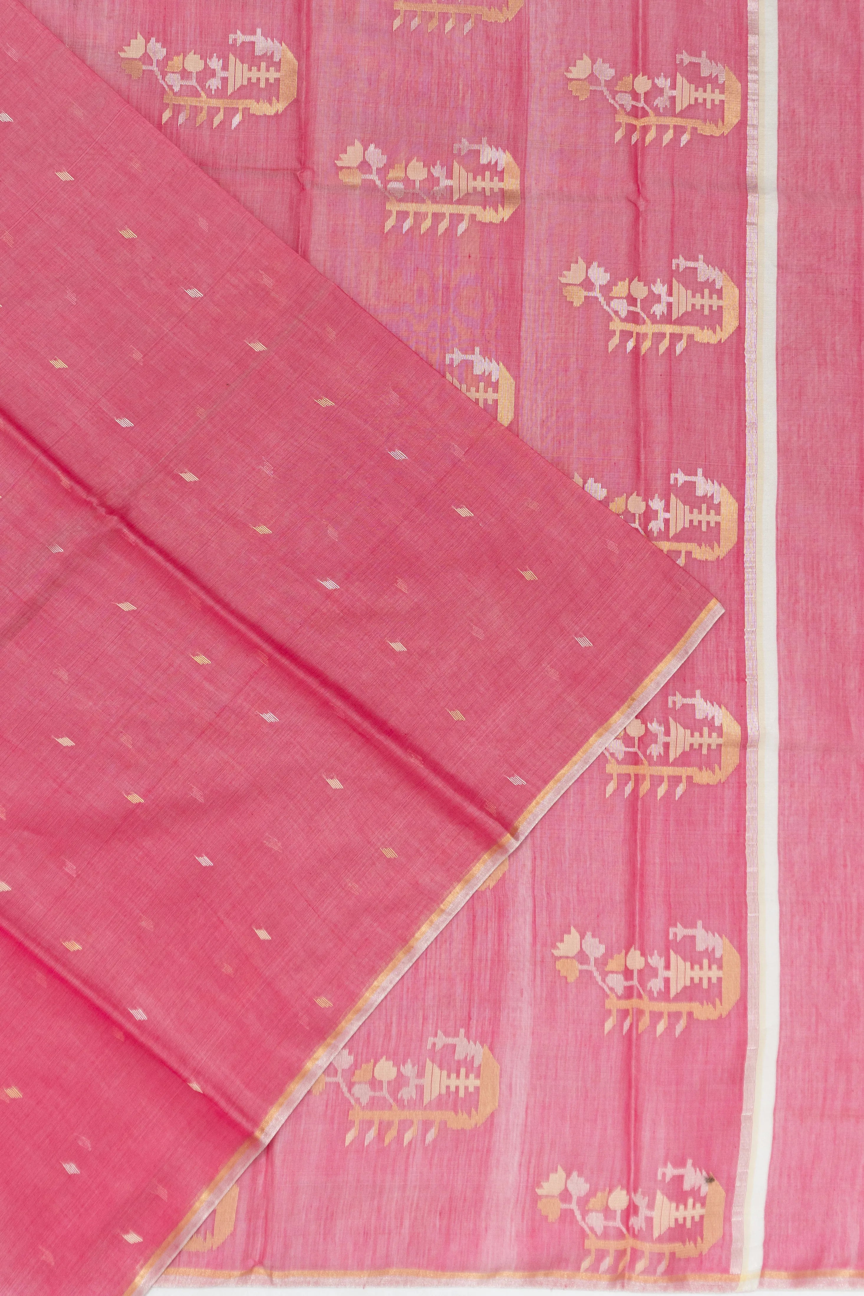 Cotton By Tussar Butta Pink Saree