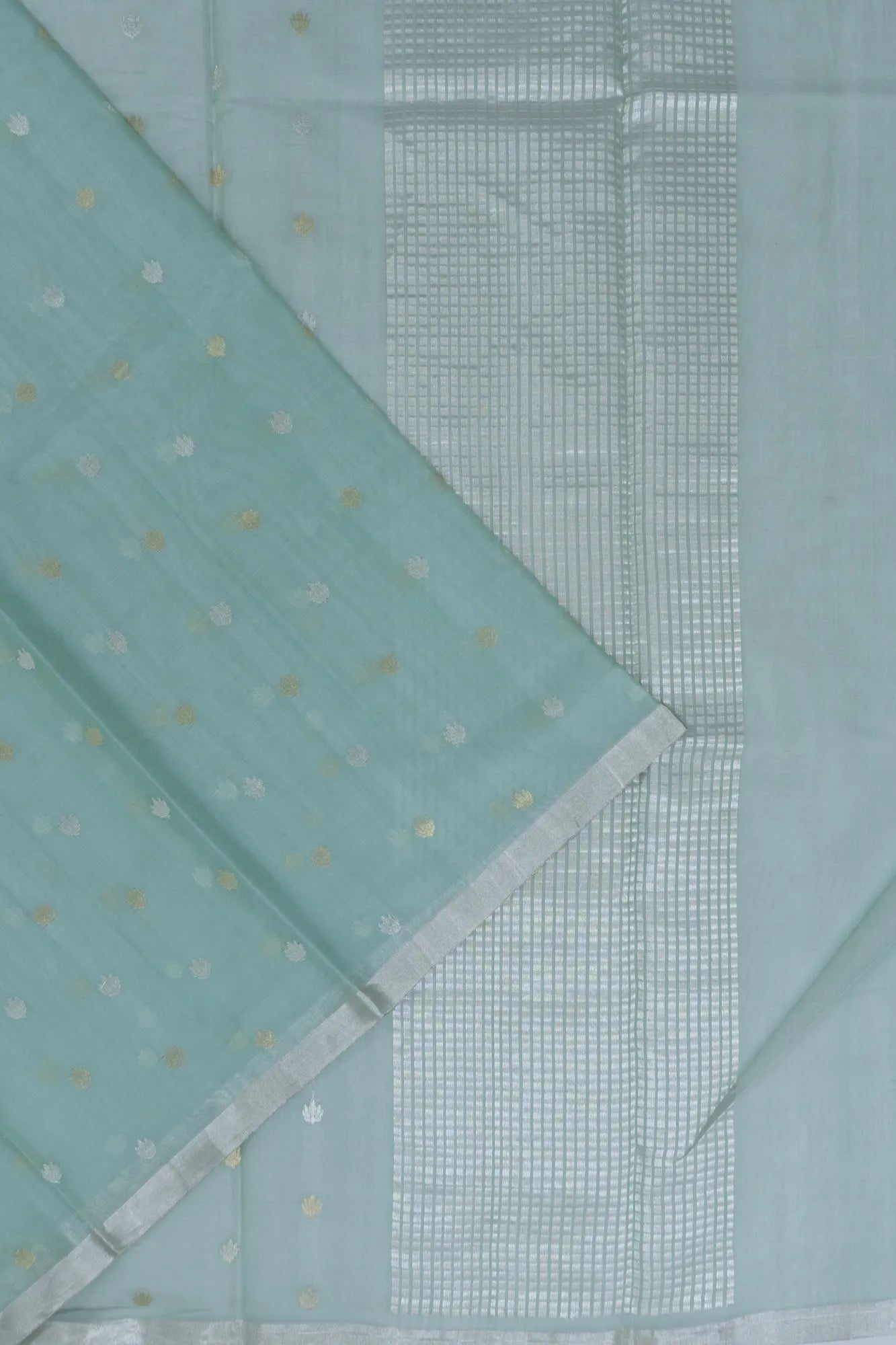 Cotton By Tussar Butta Sea Green Saree