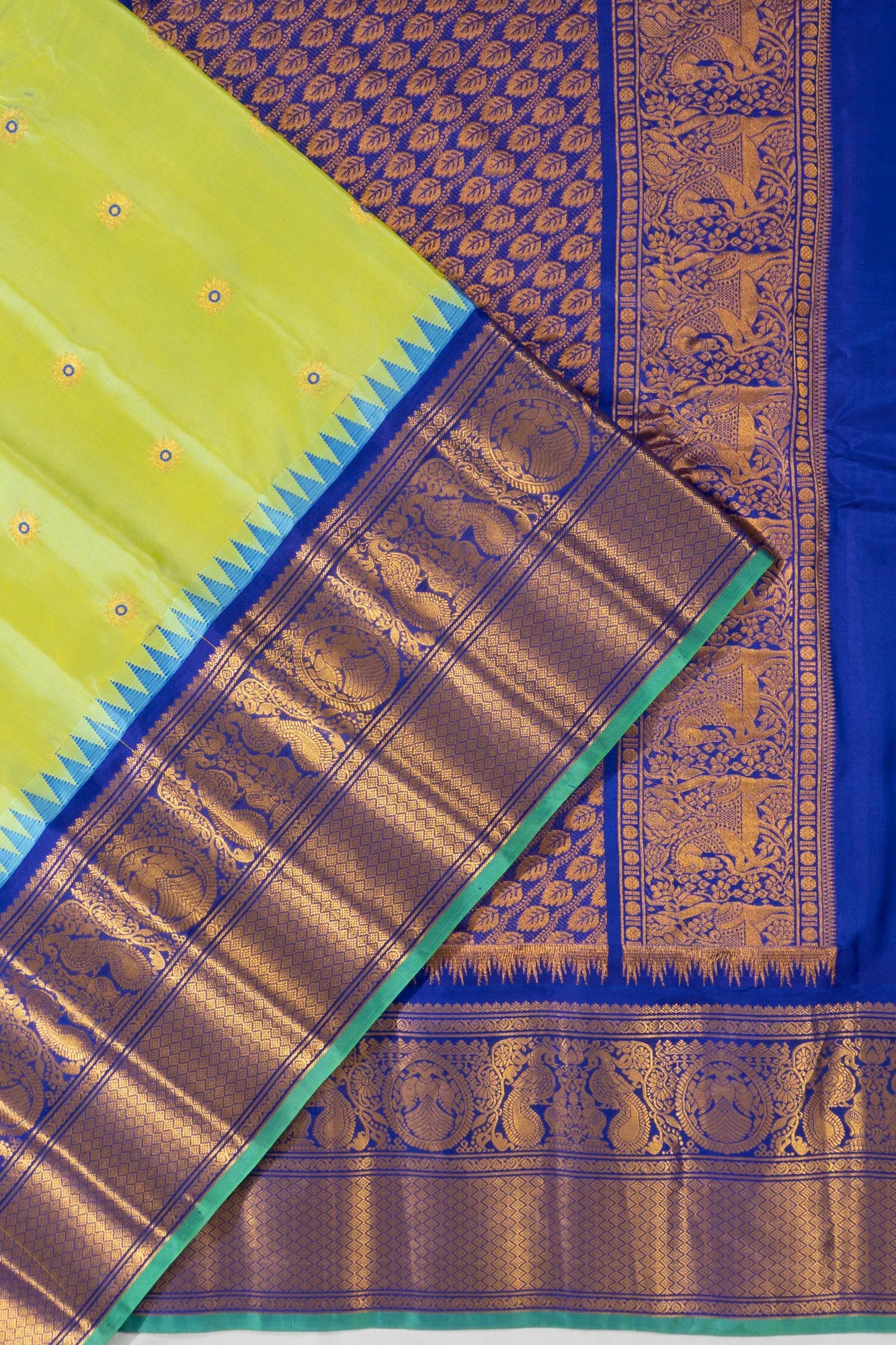 Gadwal Soft Silk Butta Parrot Green Saree